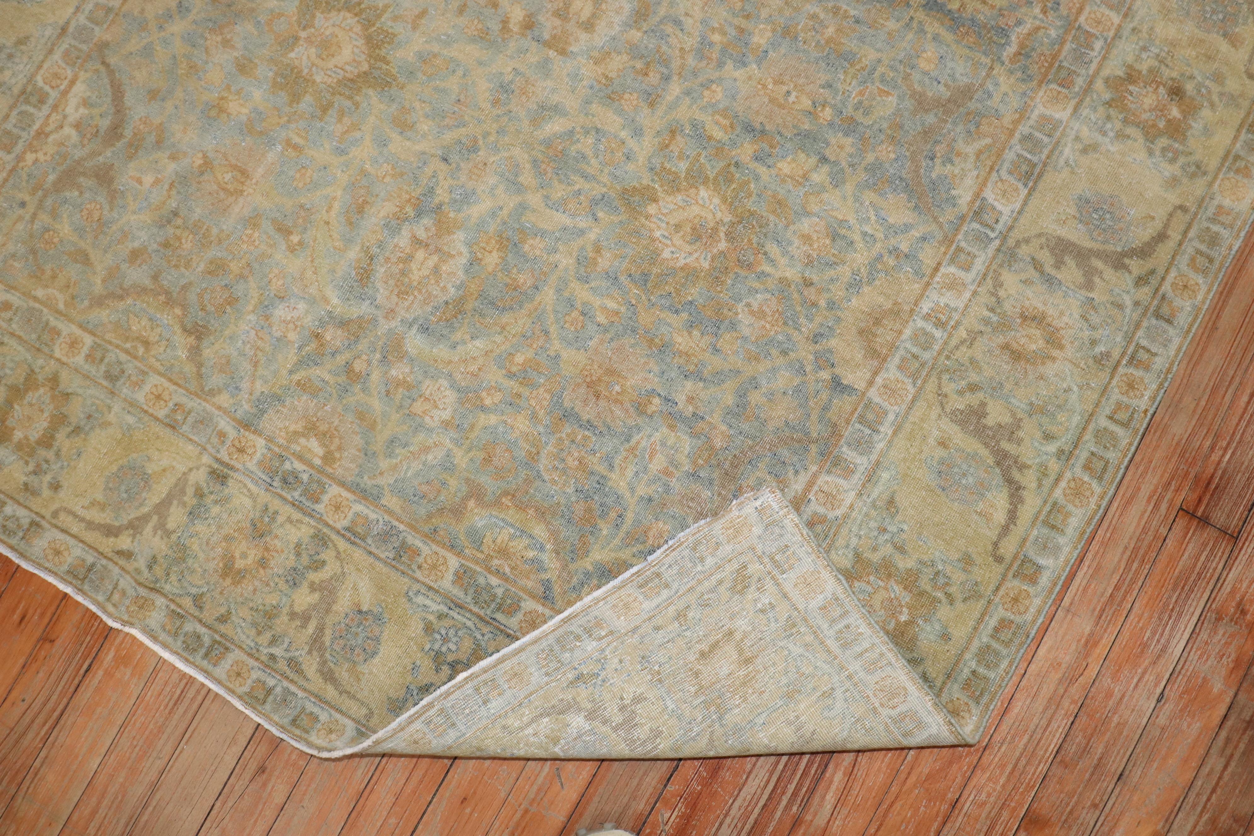 American Classical Zabihi Collection Light Blue Antique Persian Tabriz Carpet For Sale