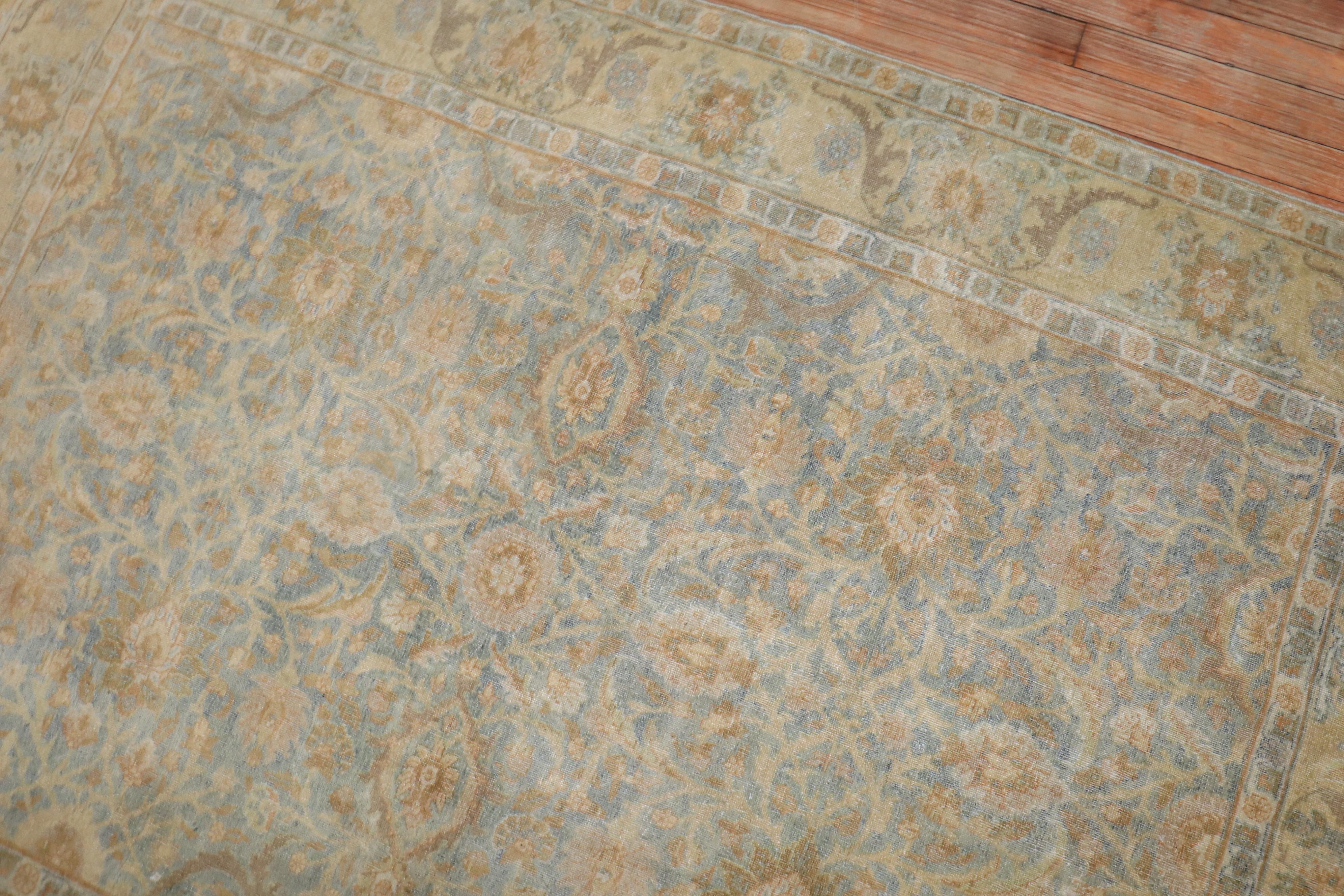 Zabihi Collection Light Blue Antique Persian Tabriz Carpet In Good Condition For Sale In New York, NY