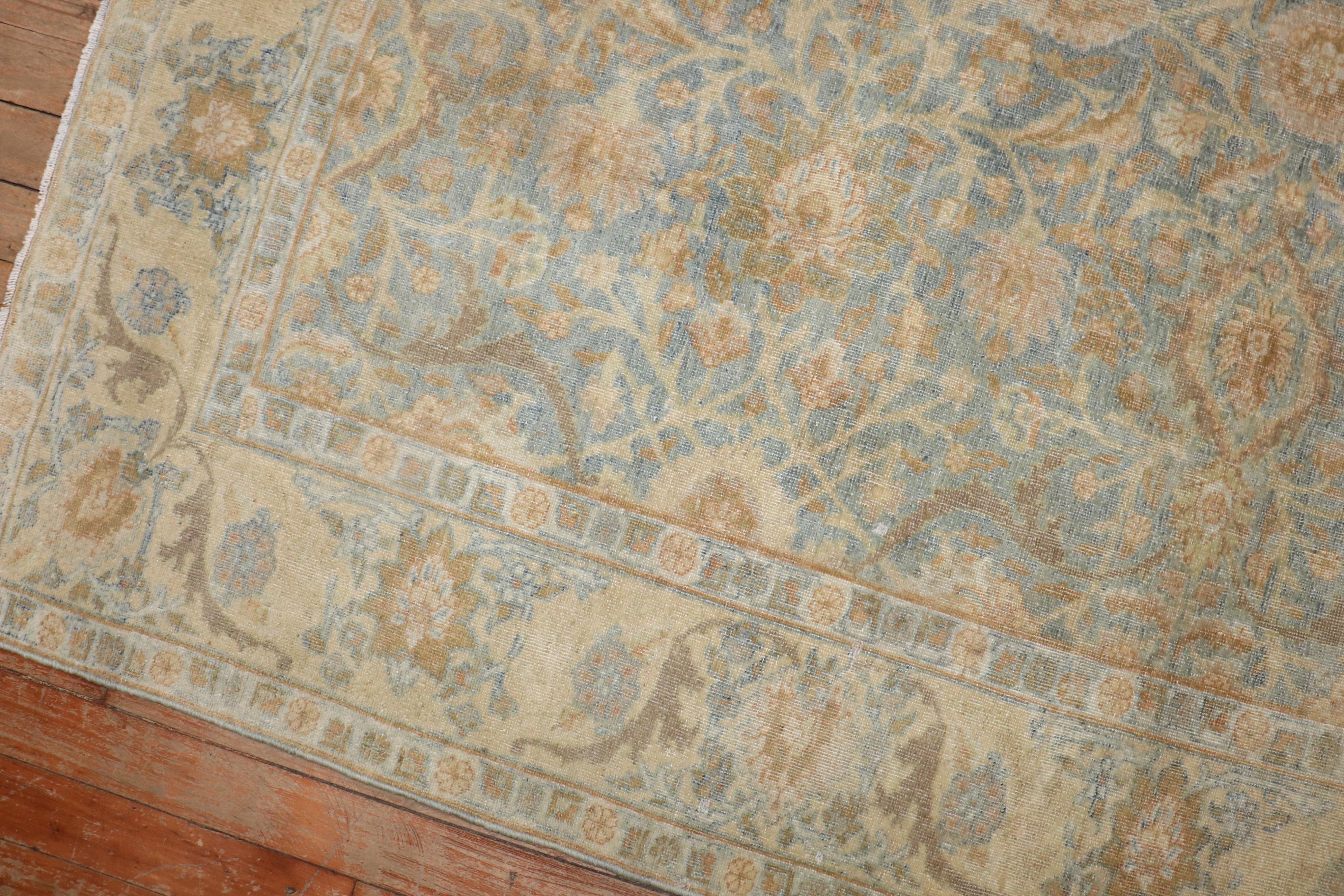 Wool Zabihi Collection Light Blue Antique Persian Tabriz Carpet For Sale