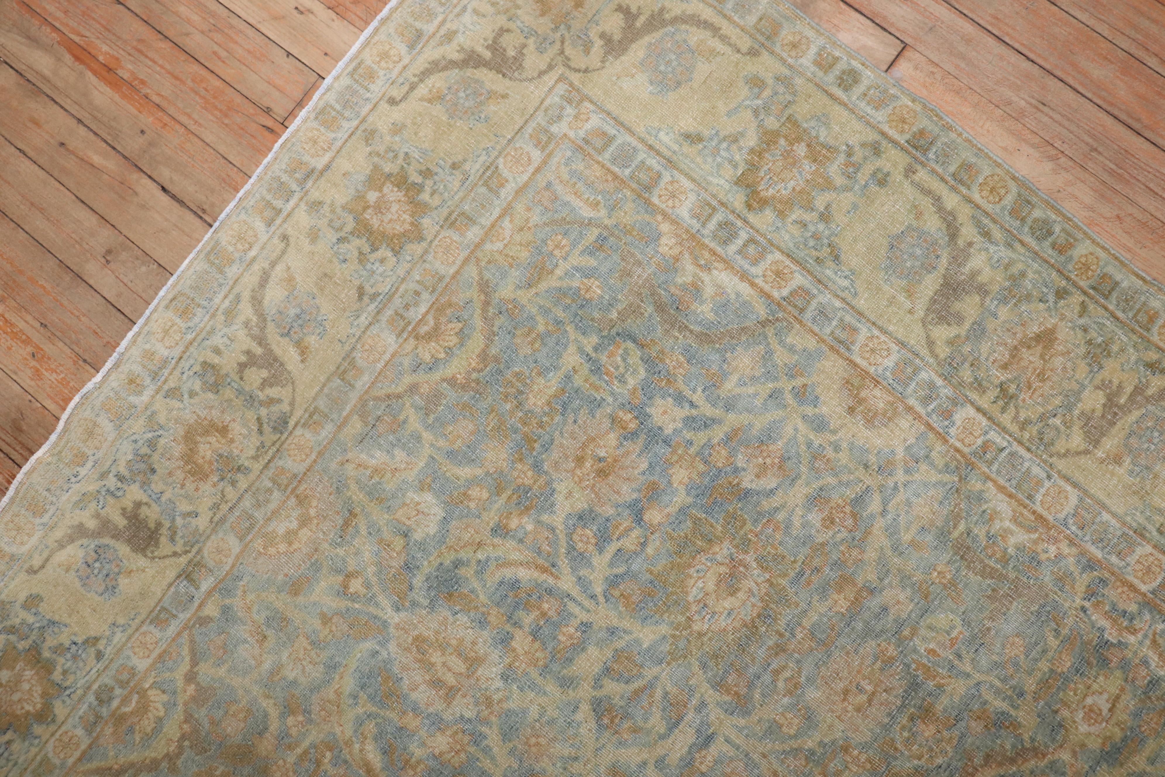 Zabihi Collection Light Blue Antique Persian Tabriz Carpet For Sale 1