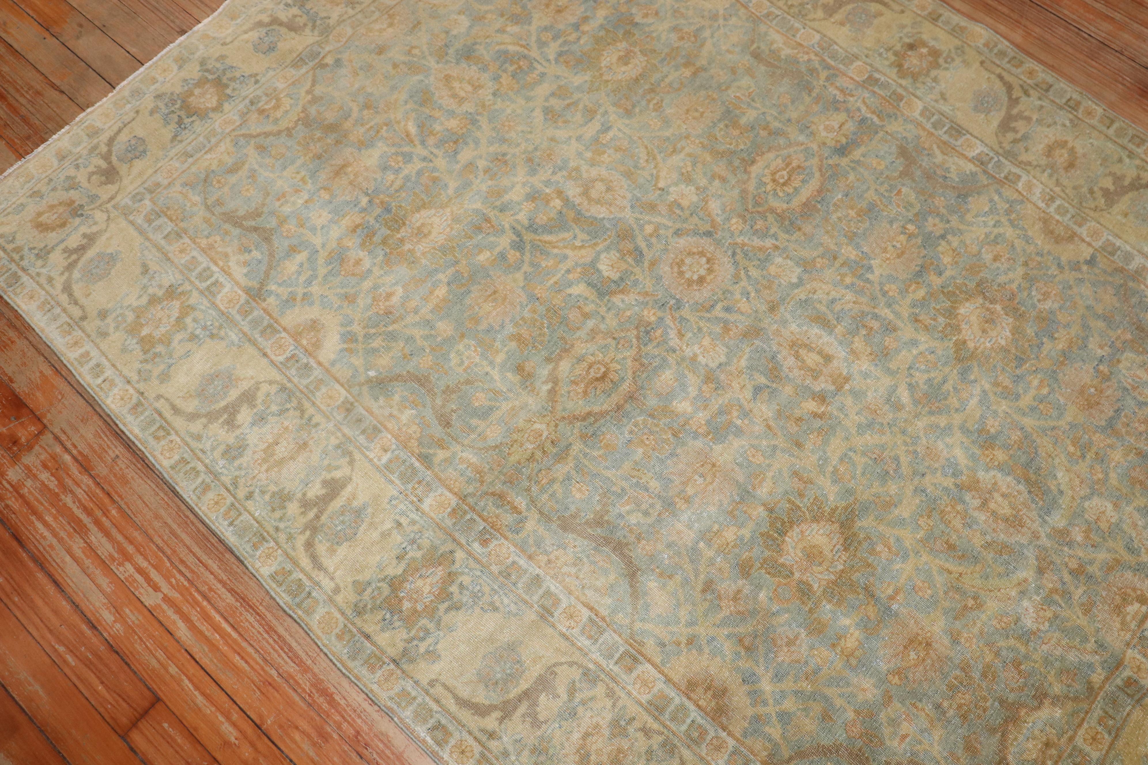 Zabihi Collection Light Blue Antique Persian Tabriz Carpet For Sale 2