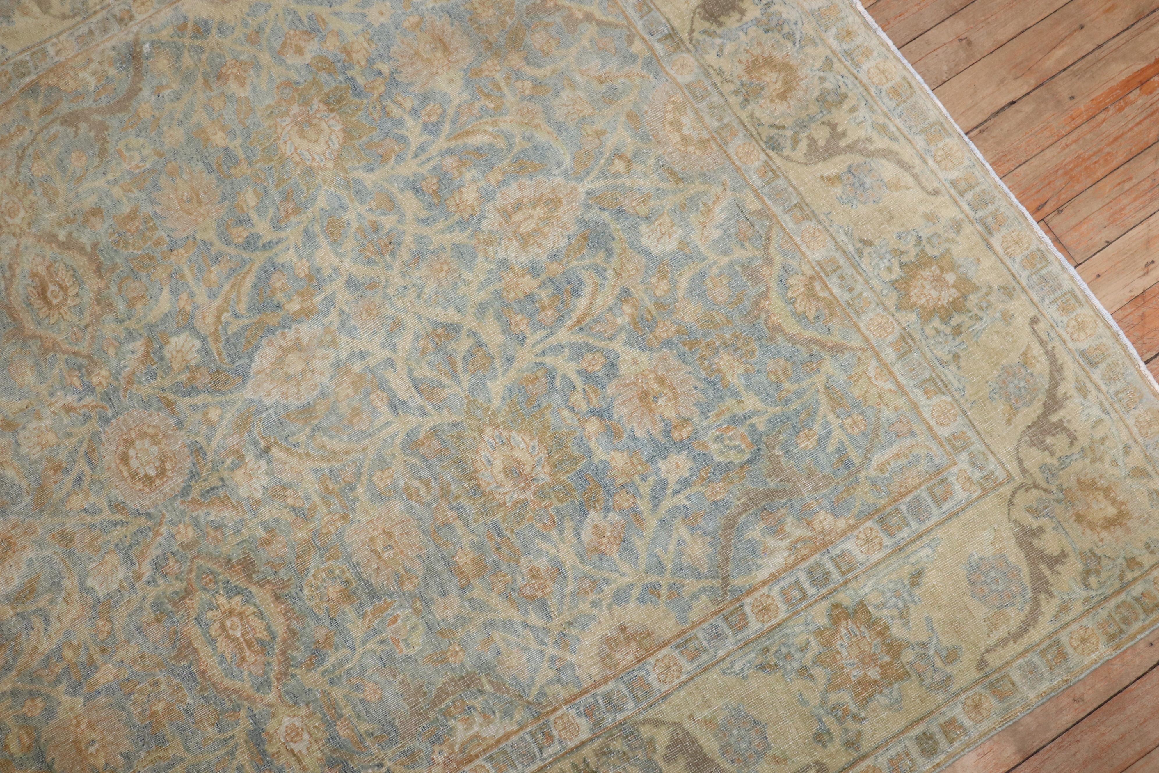 Zabihi Collection Light Blue Antique Persian Tabriz Carpet For Sale 3