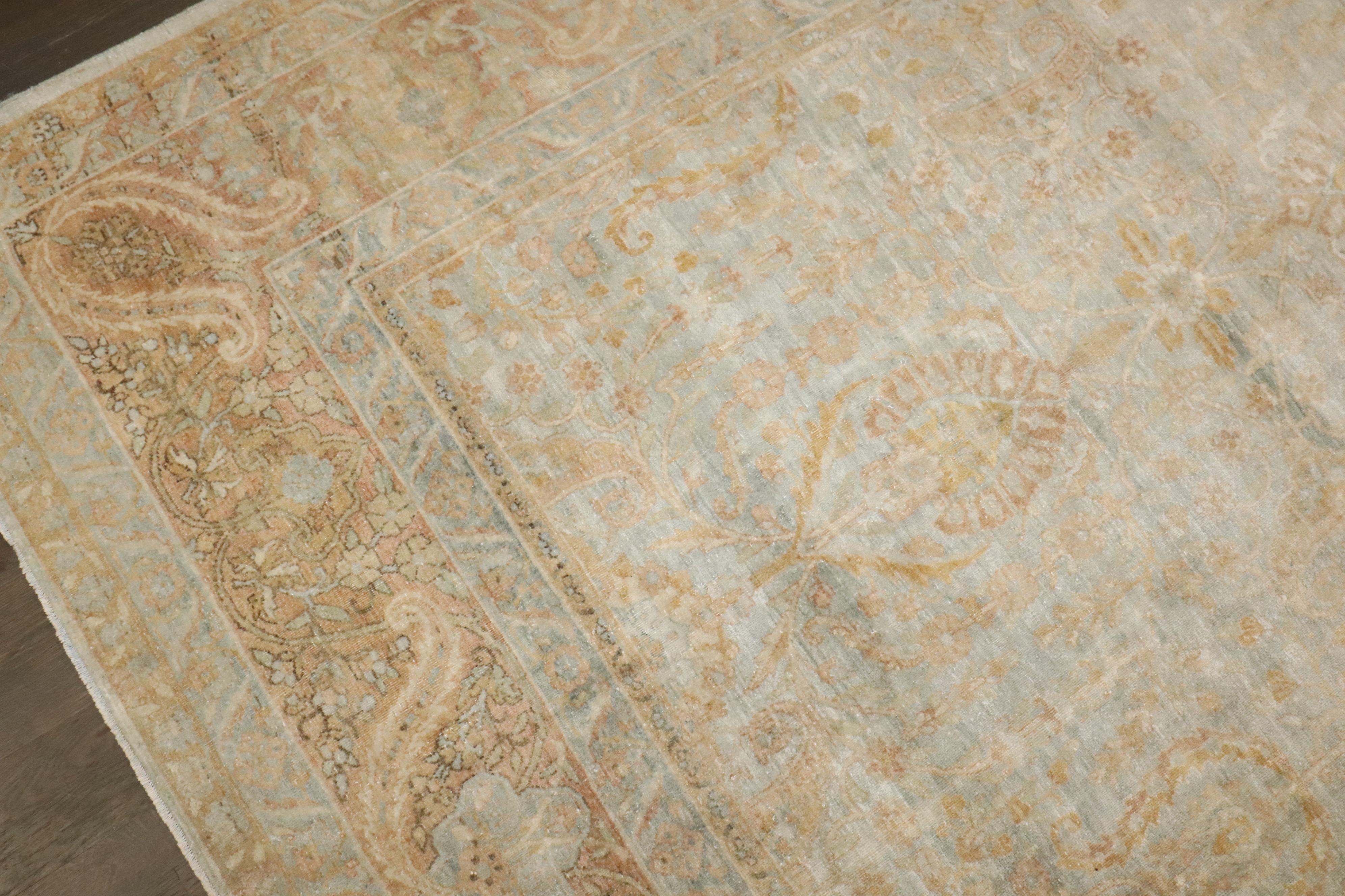 Zabihi Collection Hellblau Gold Antike Persische Kerman Teppiche im Angebot 6