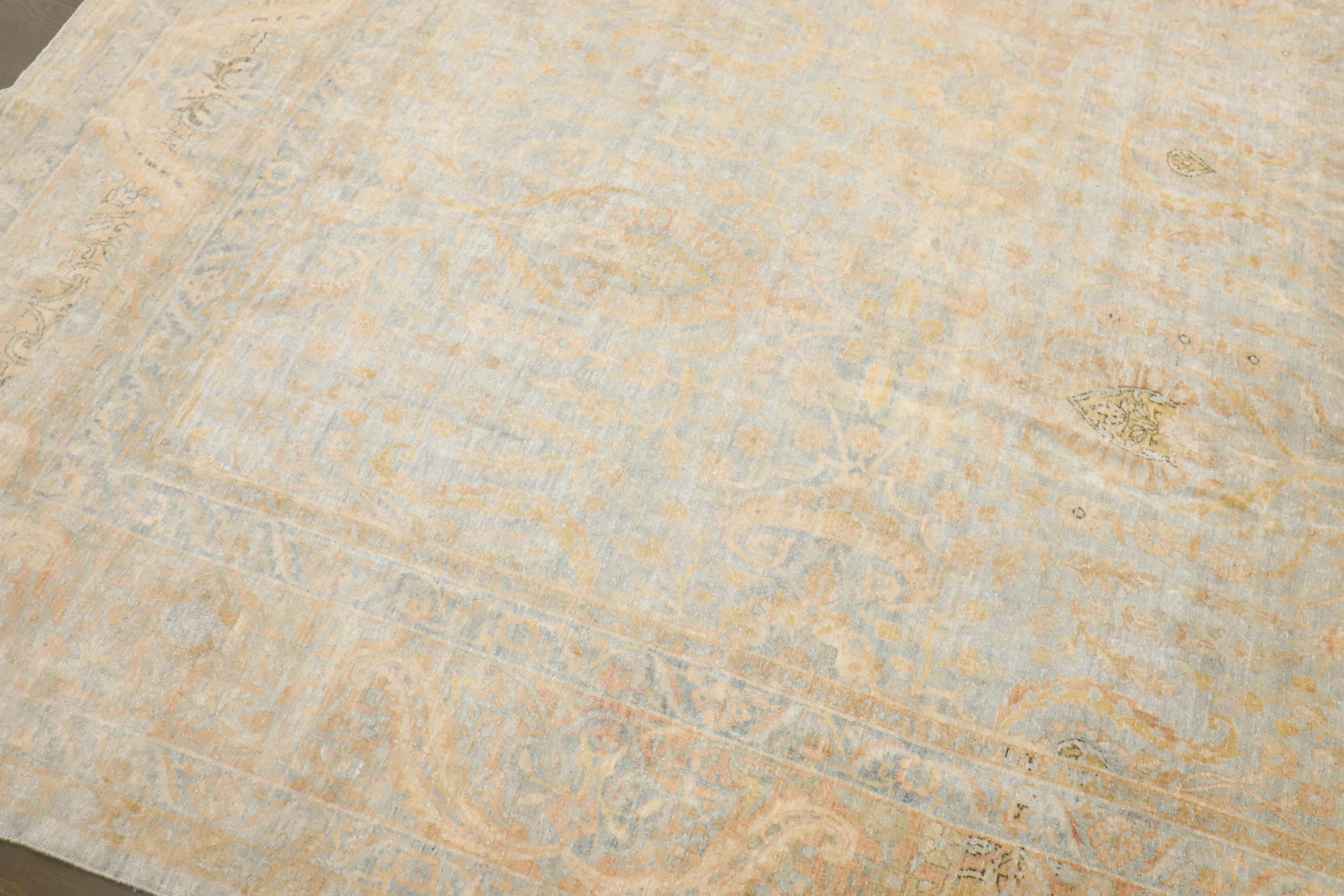 Zabihi Collection Hellblau Gold Antike Persische Kerman Teppiche im Angebot 8