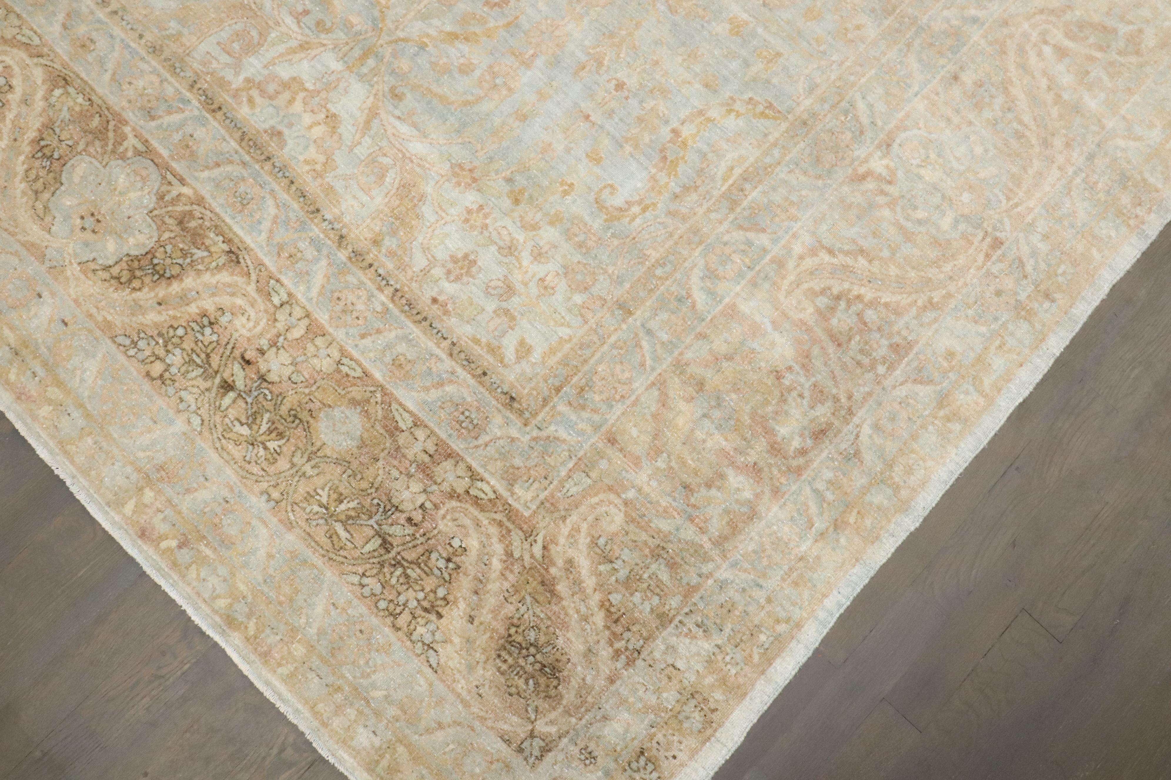 Zabihi Collection Hellblau Gold Antike Persische Kerman Teppiche im Angebot 10