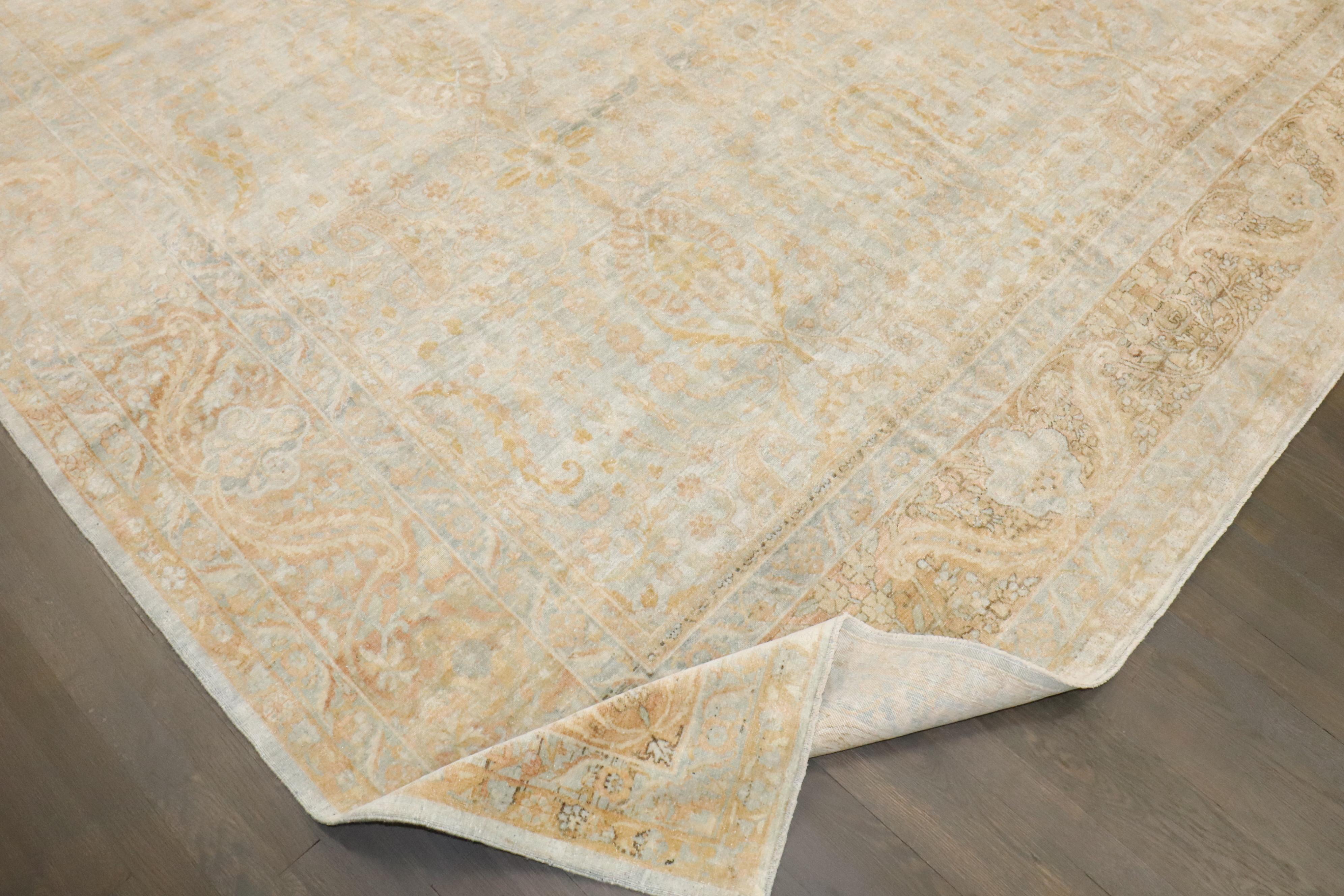 Zabihi Collection Hellblau Gold Antike Persische Kerman Teppiche im Angebot 12
