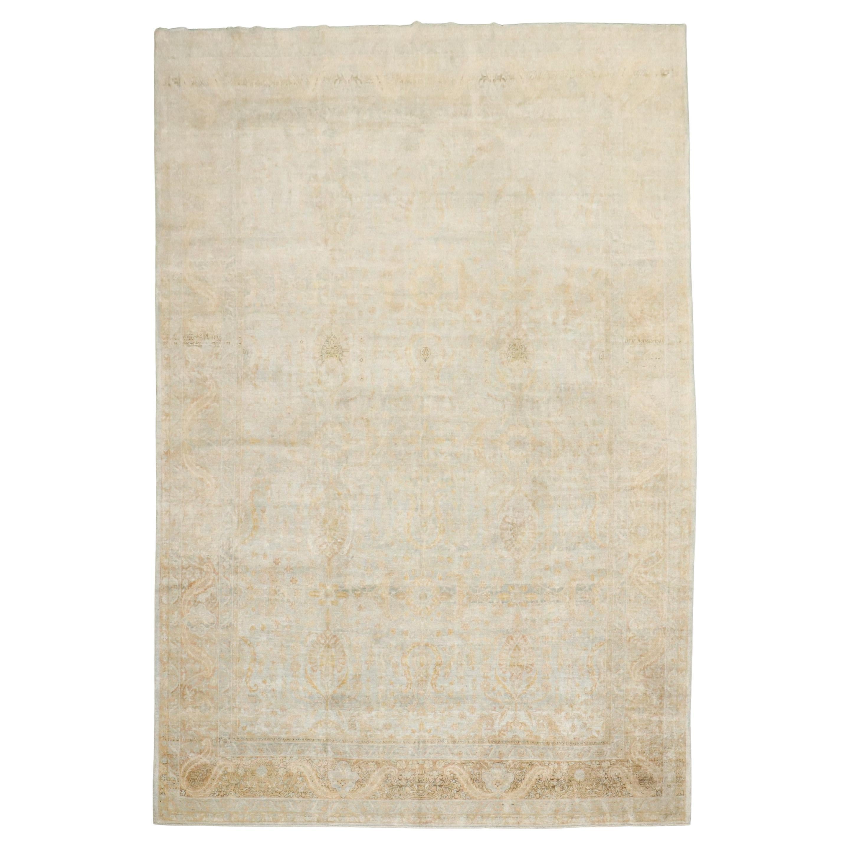 Zabihi Collection Light Blue Gold Antique Persian Kerman Carpet