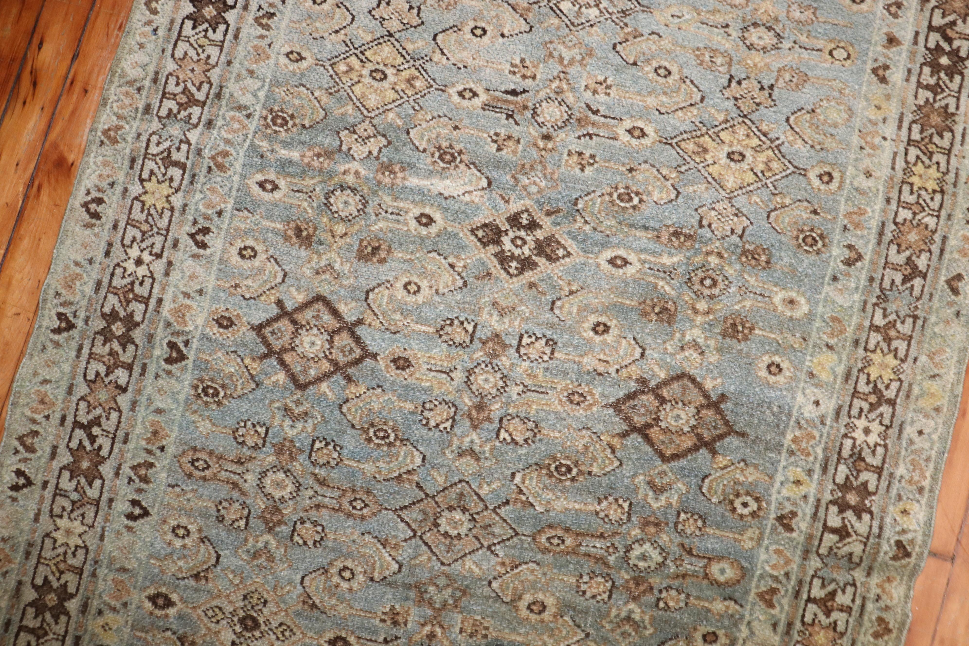 Annodato a mano Tappeto Runner Zabihi Collectional Blu chiaro persiano Malayer in vendita