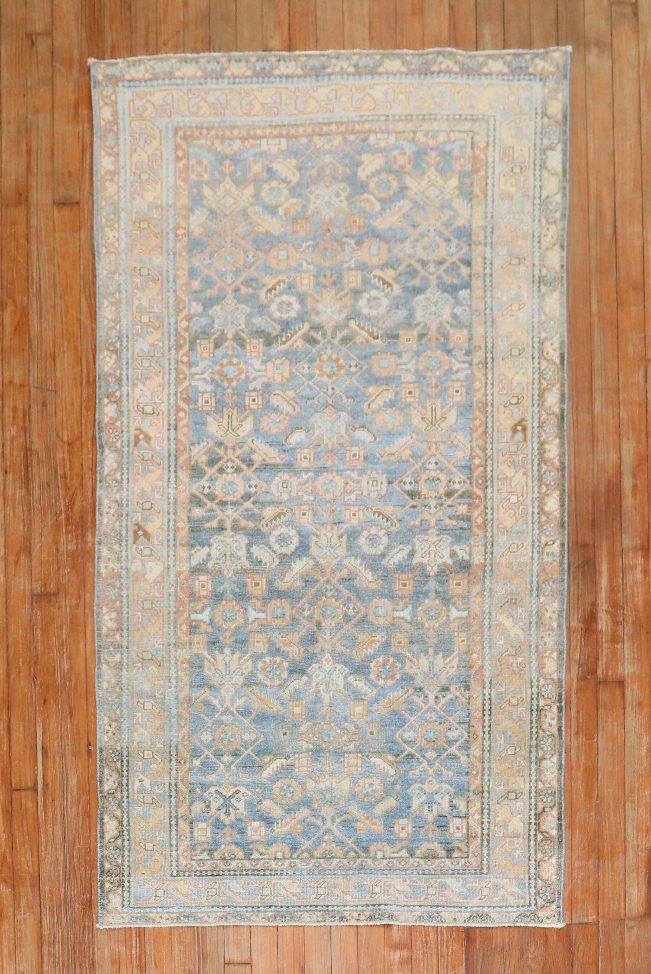 Hand-Knotted Zabihi Collection Light Blue Persian Malayer Small Runner For Sale