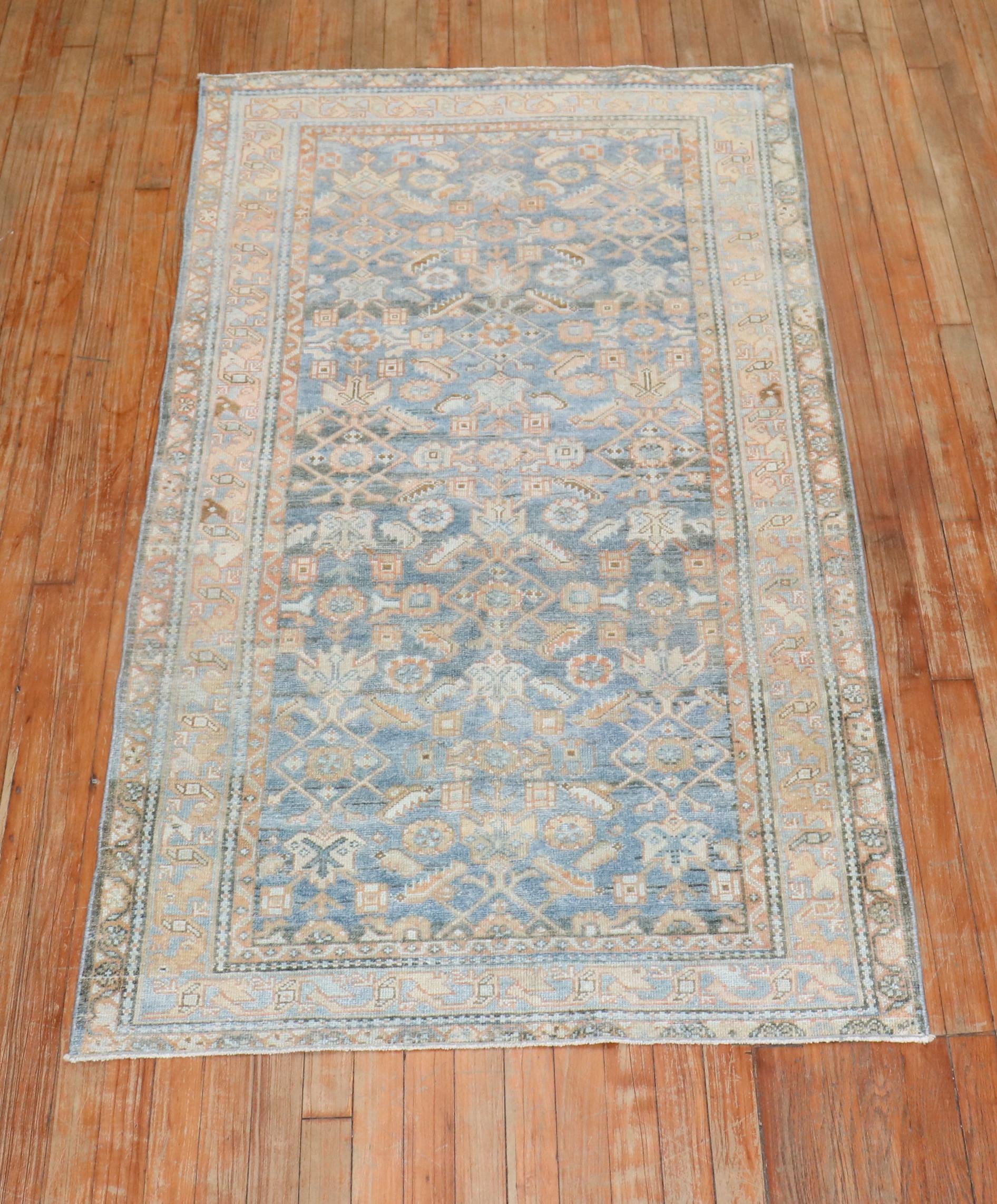Zabihi Collection Light Blue Persian Malayer Small Runner In Good Condition For Sale In New York, NY