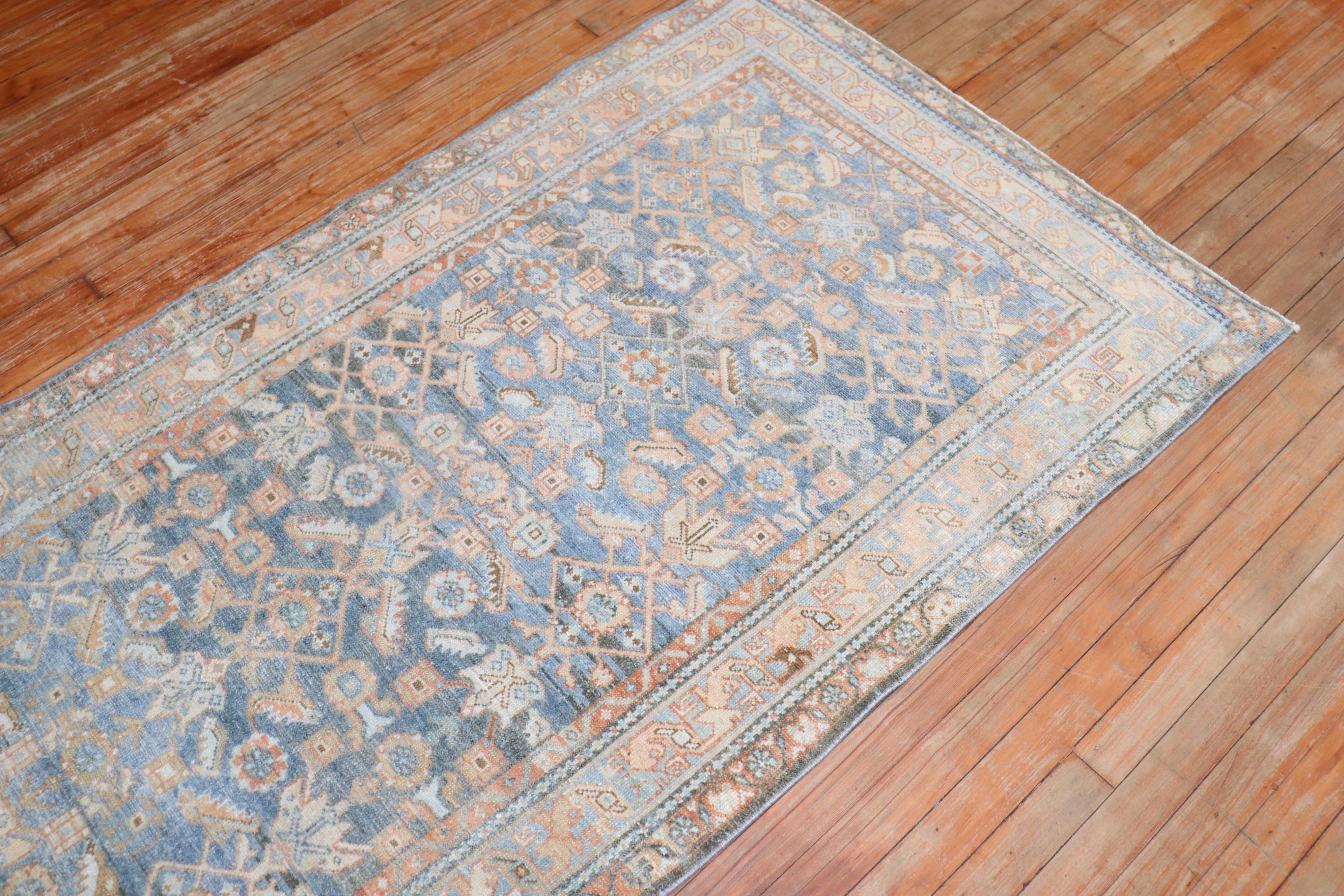 20th Century Zabihi Collection Light Blue Persian Malayer Small Runner For Sale