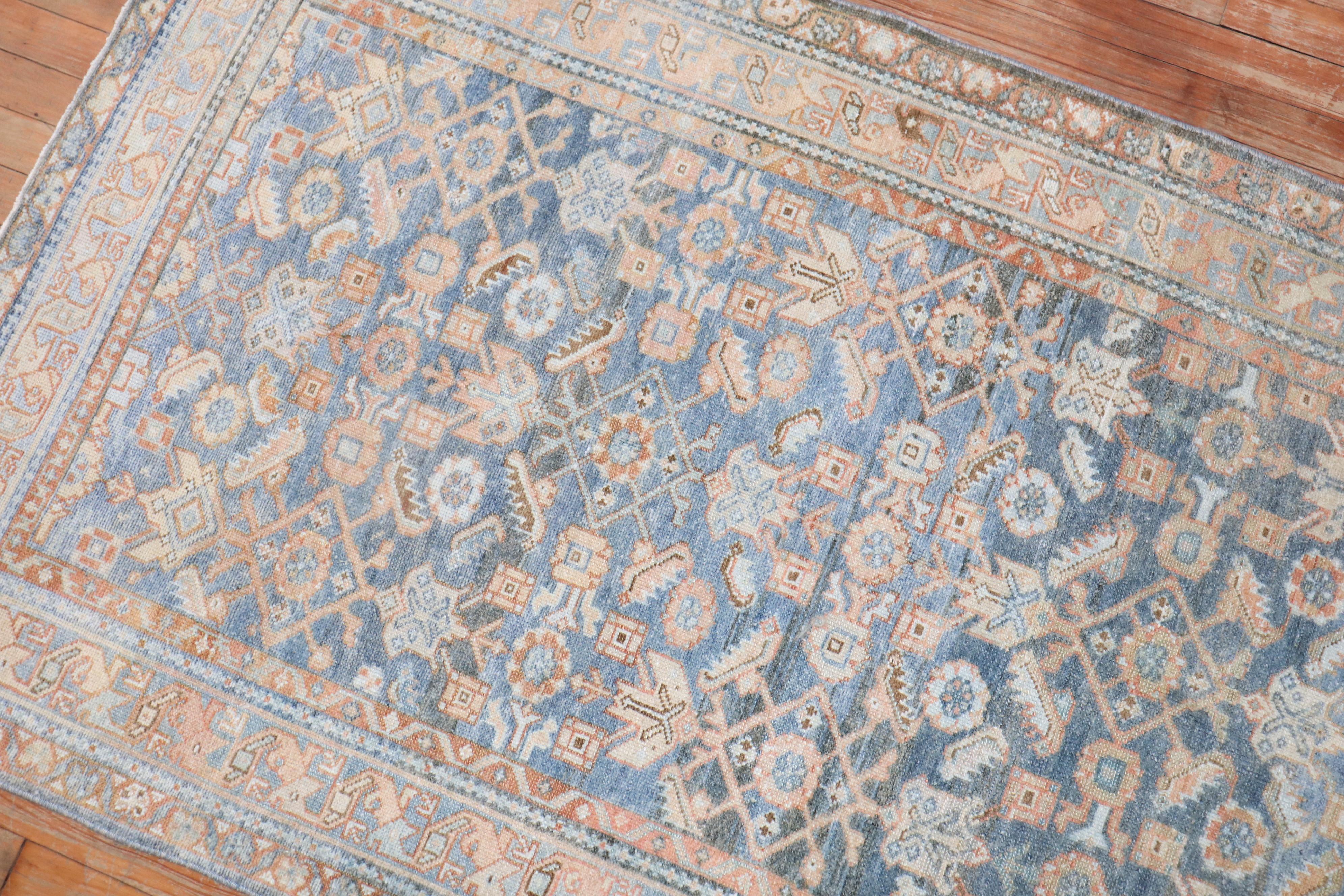 Wool Zabihi Collection Light Blue Persian Malayer Small Runner For Sale
