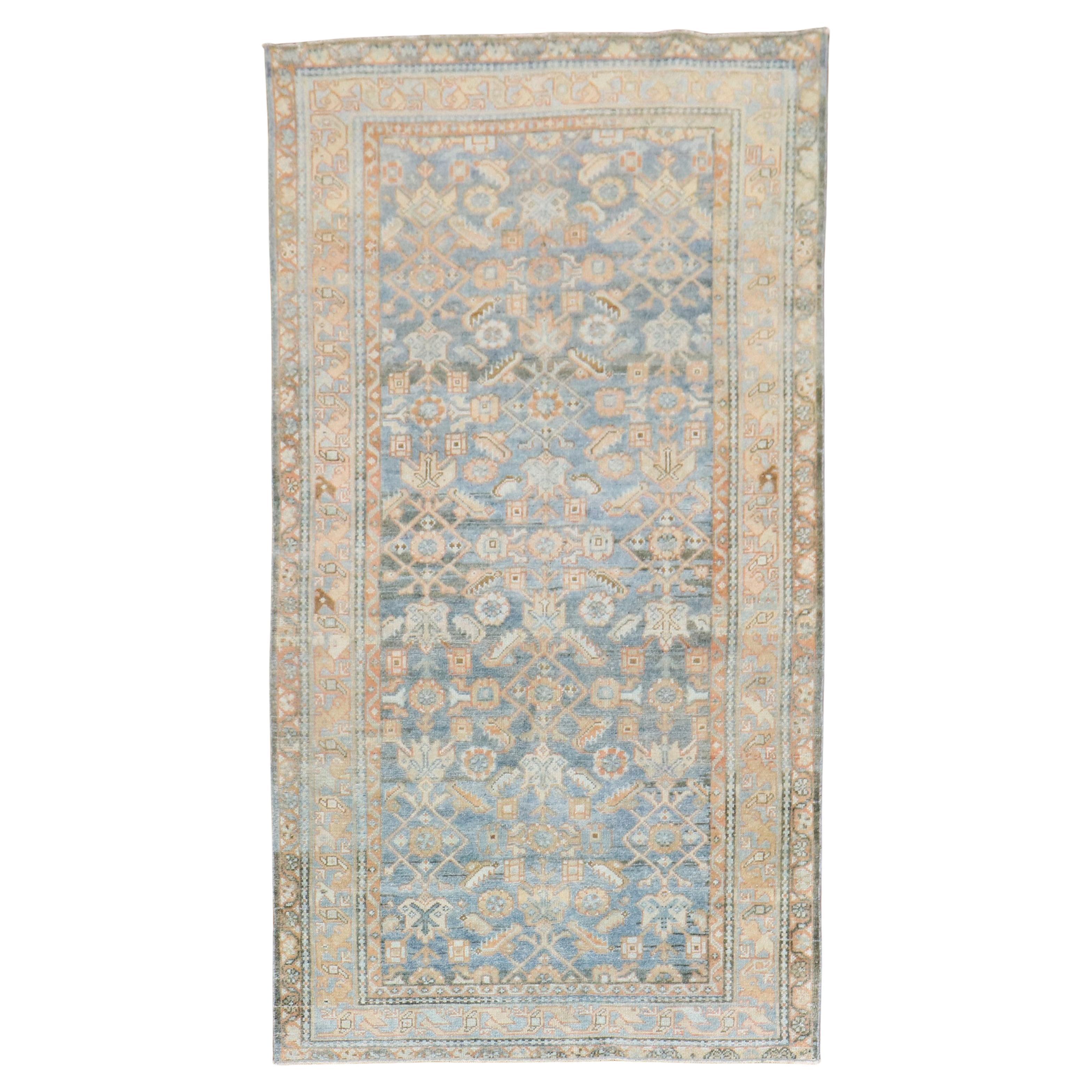 Zabihi Collection Light Blue Persian Malayer Small Runner For Sale