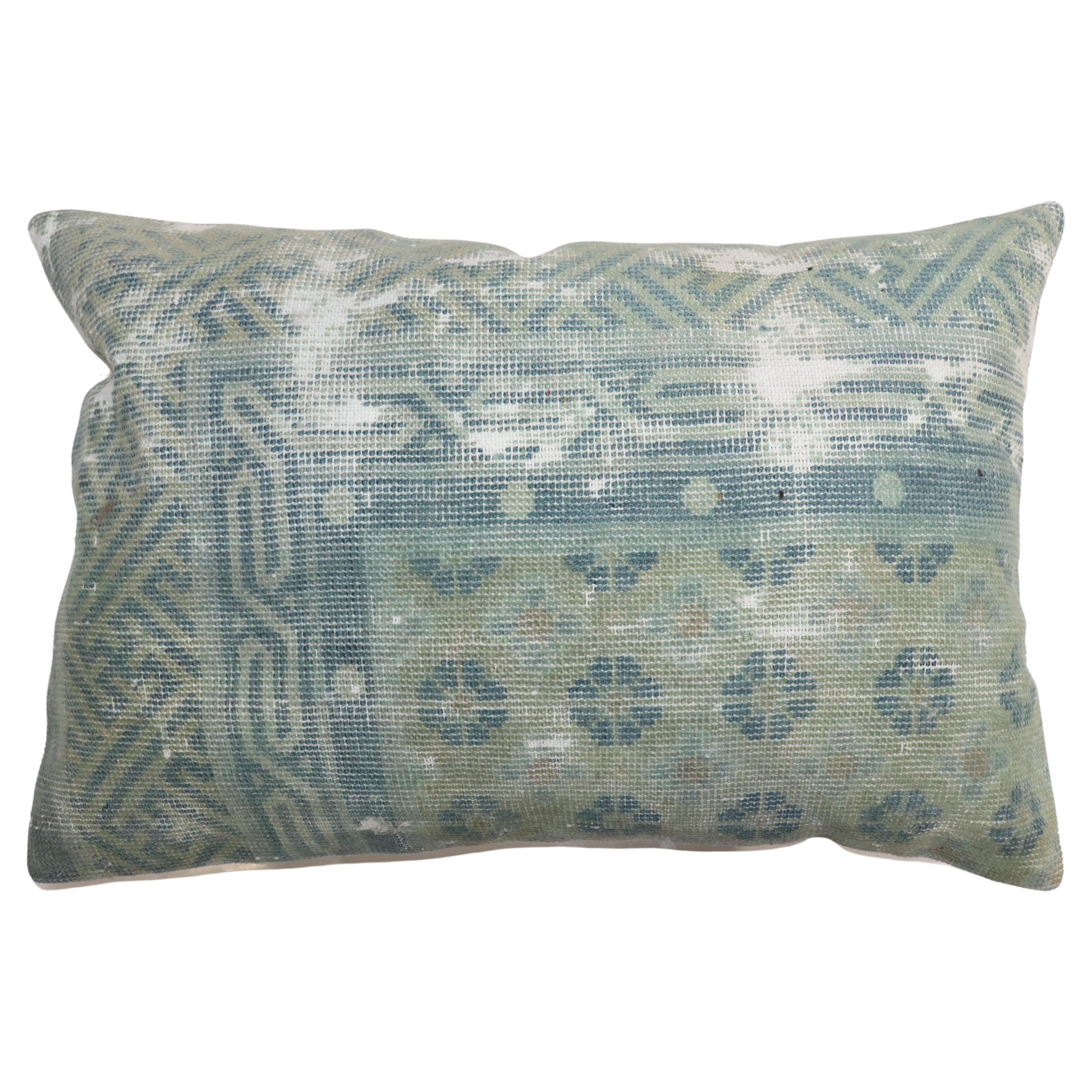 Zabihi Collection Light Blue Worn Chinese Lumbar Rug Pillow For Sale