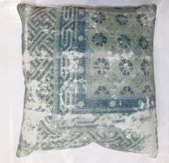Zabihi Collection Light Blue Worn Chinese Rug Pillow