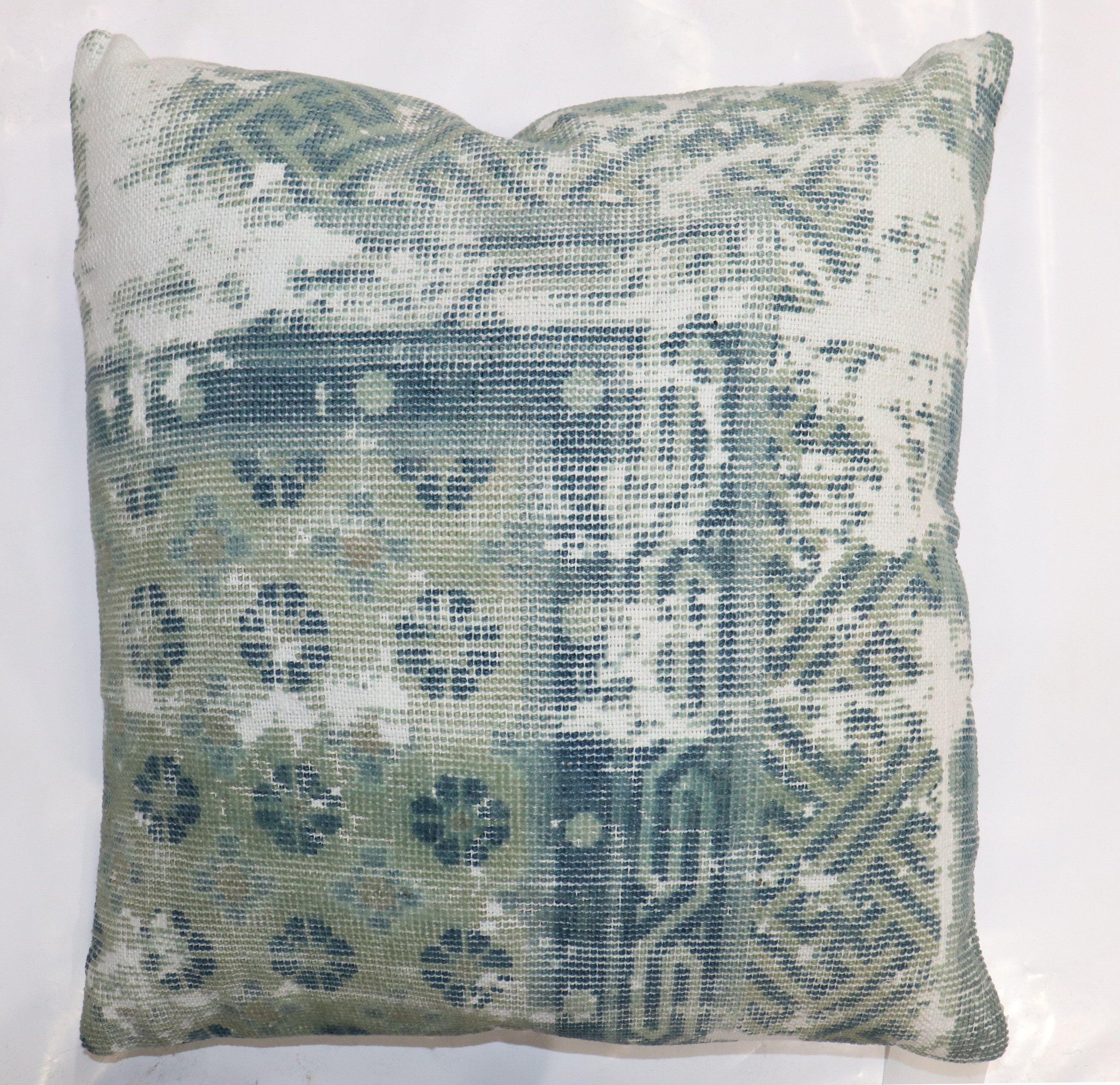 Zabihi Collection Light Blue Worn Chinese Rug Pillow In Distressed Condition For Sale In New York, NY