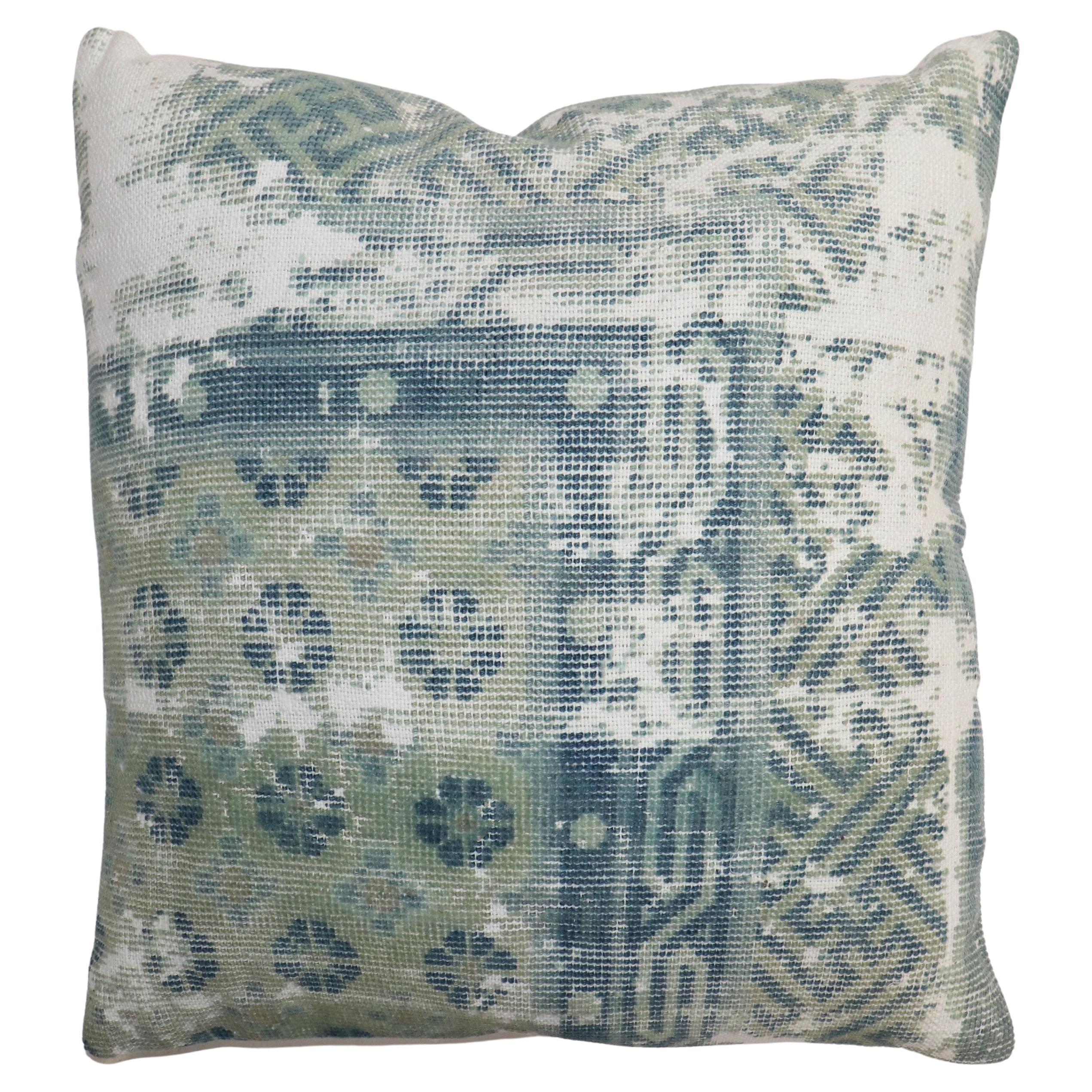 Zabihi Collection Light Blue Worn Chinese Rug Pillow For Sale