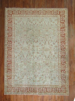 Zabihi Collection Light Green Antique Persian Tabriz Room Carpet