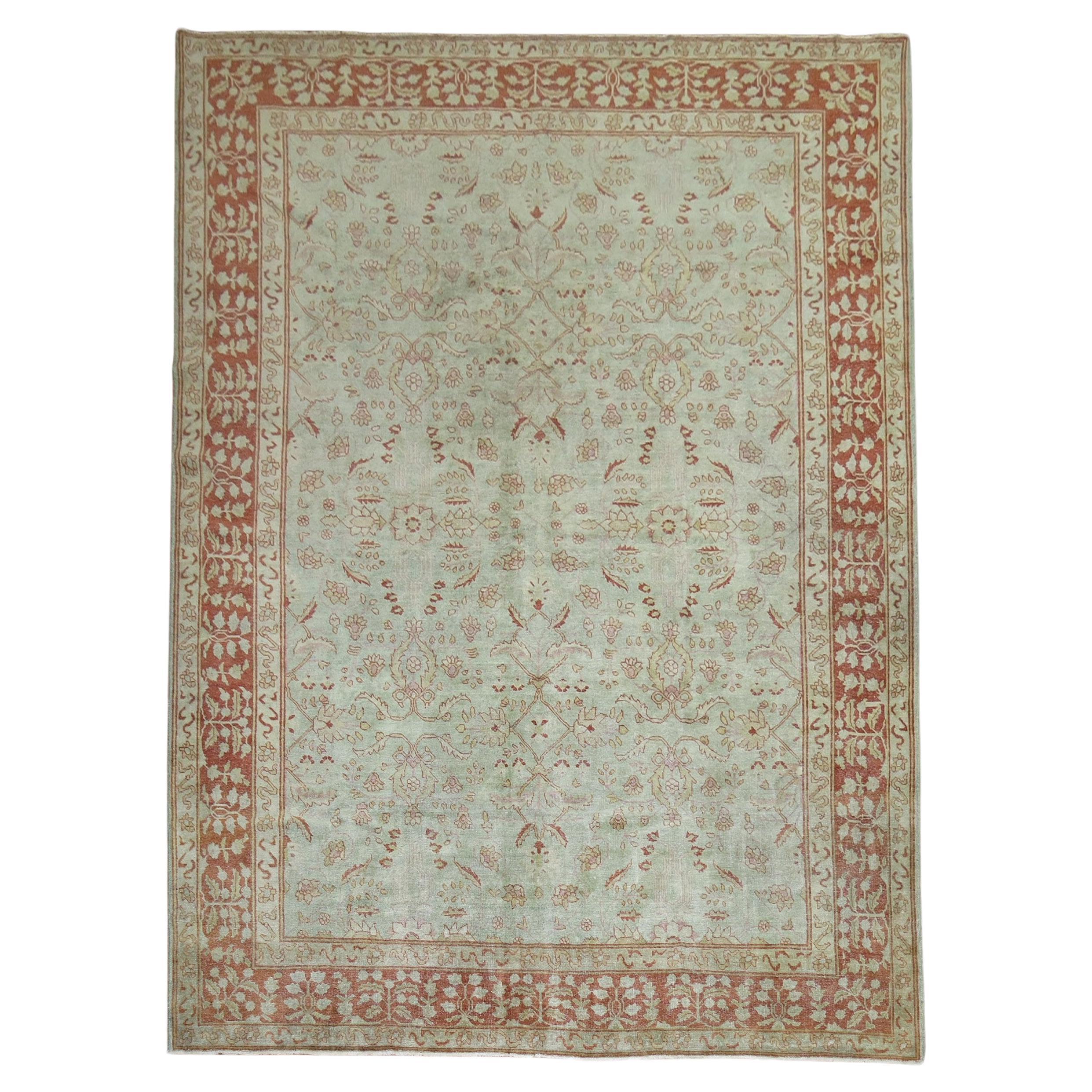 Zabihi Collection Light Green Antique Persian Tabriz Room Carpet