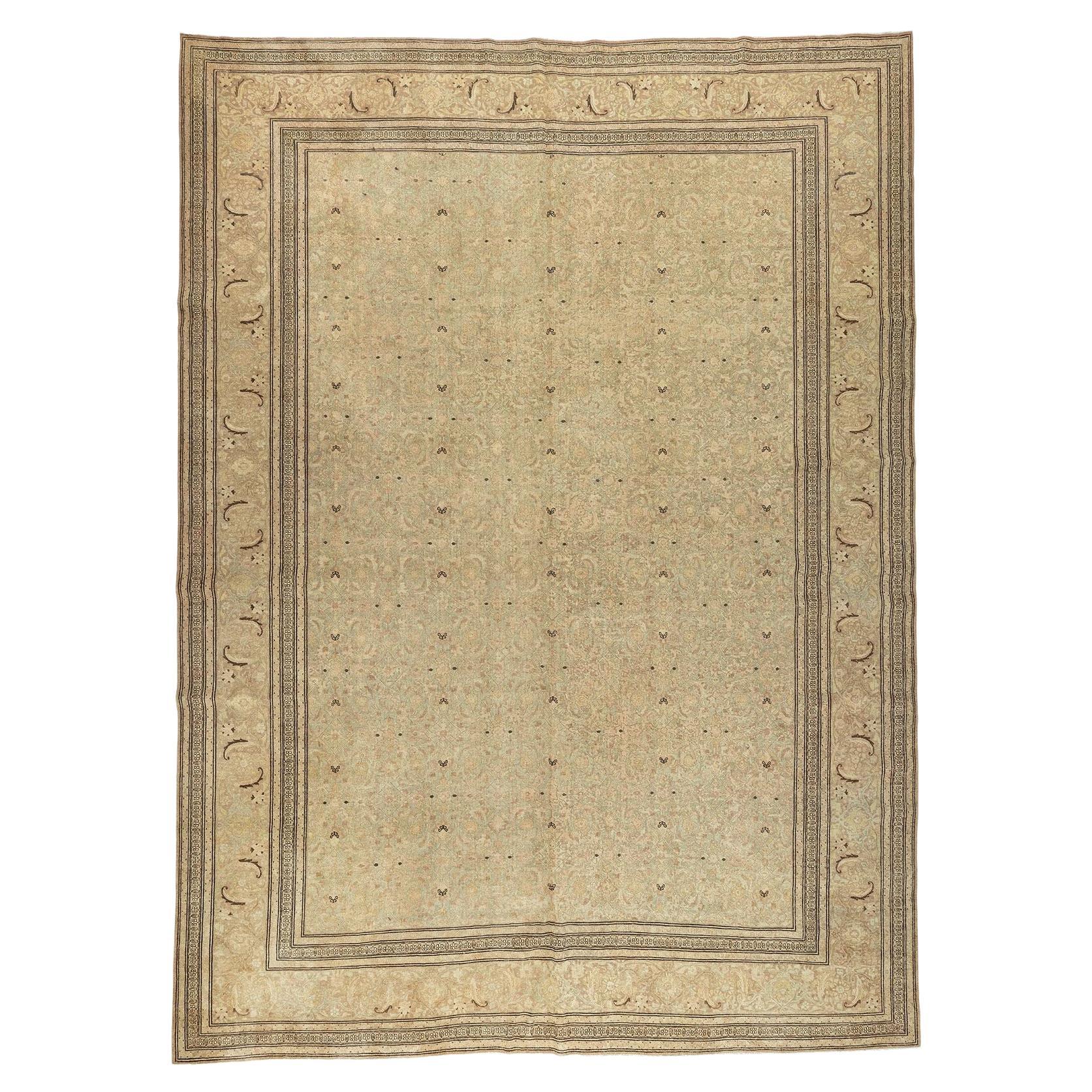 Tappeto Tabriz persiano antico elegante verde chiaro della collezione Zabihi