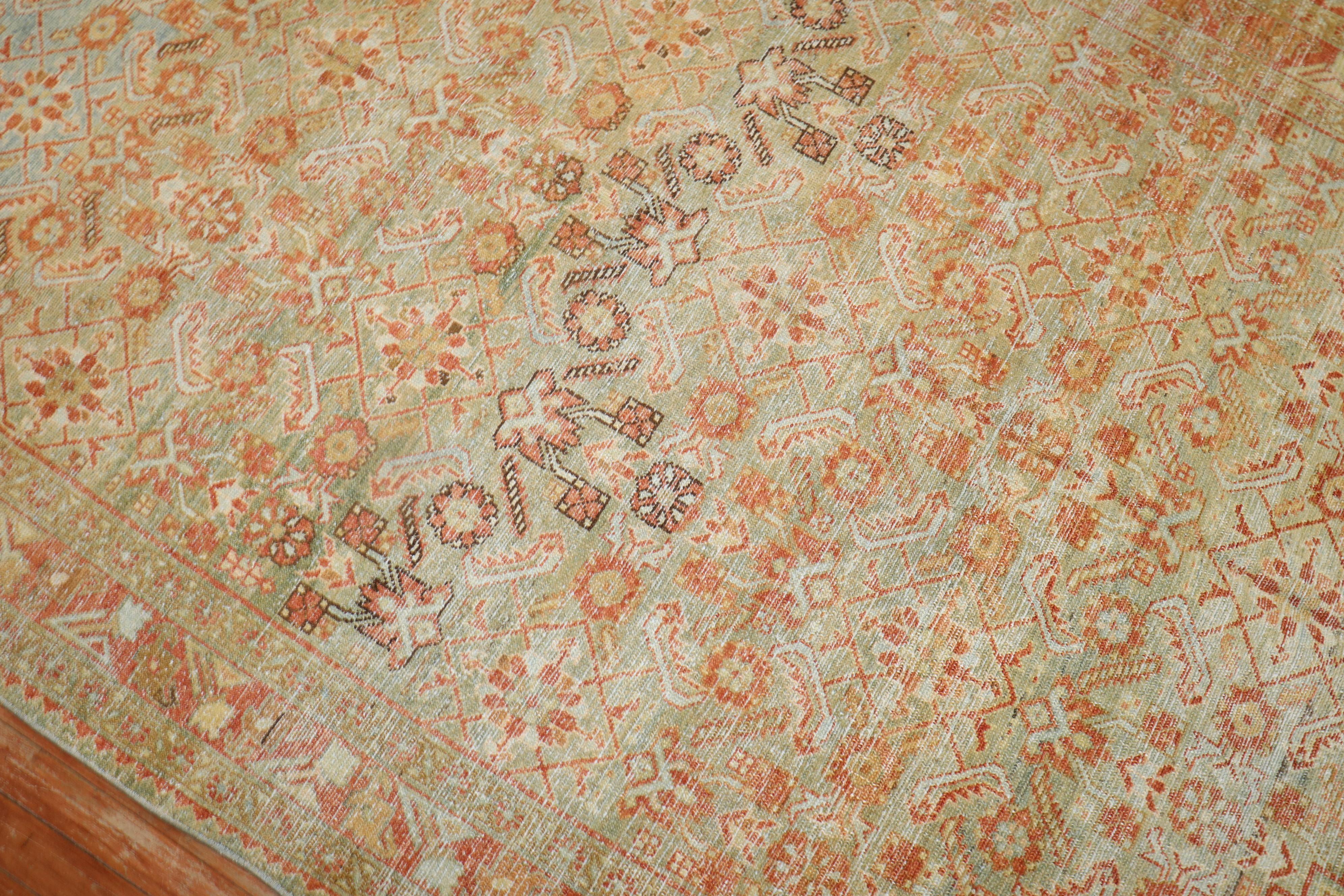 Zabihi Collection Light Green Gallery Antique Persian Malayer Rug For Sale 4