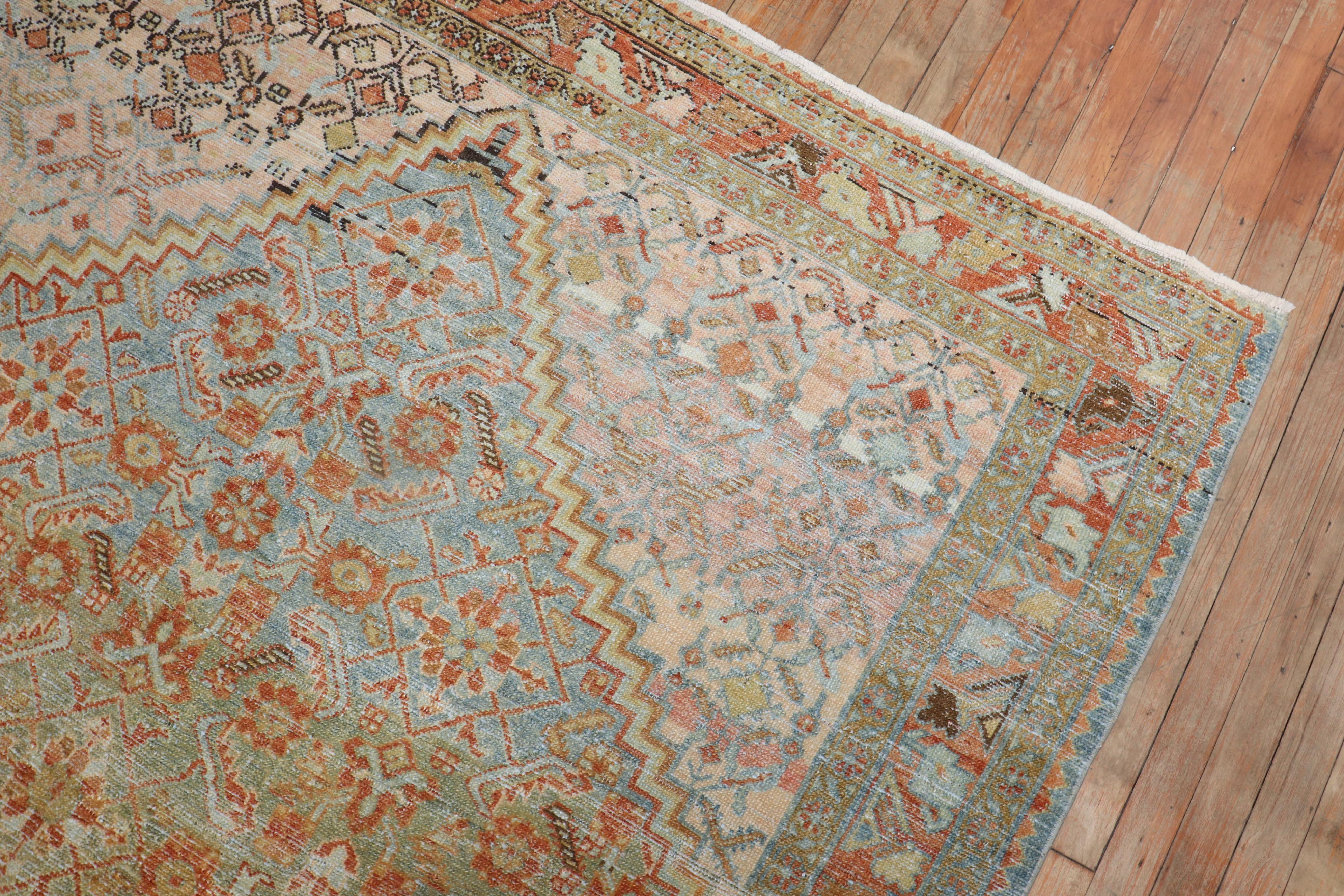 Hand-Knotted Zabihi Collection Light Green Gallery Antique Persian Malayer Rug For Sale