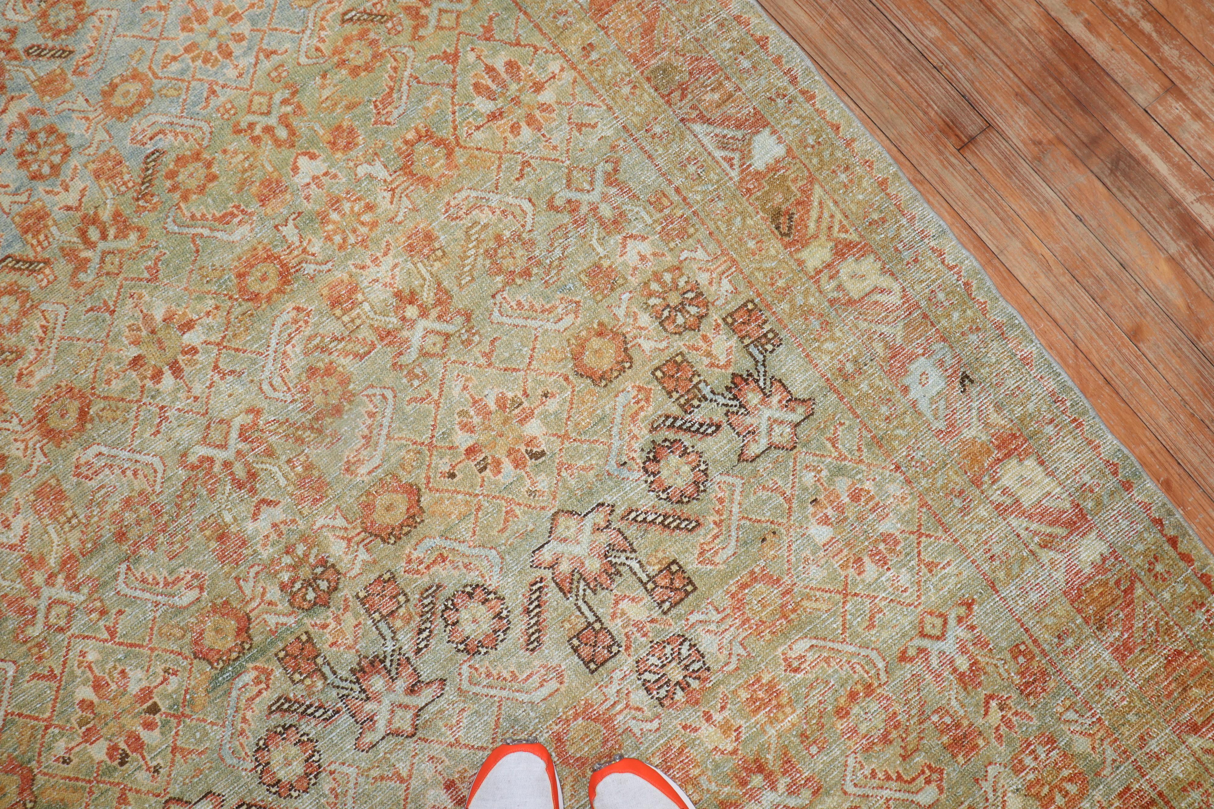 Zabihi Collection Light Green Gallery Antique Persian Malayer Rug In Good Condition For Sale In New York, NY
