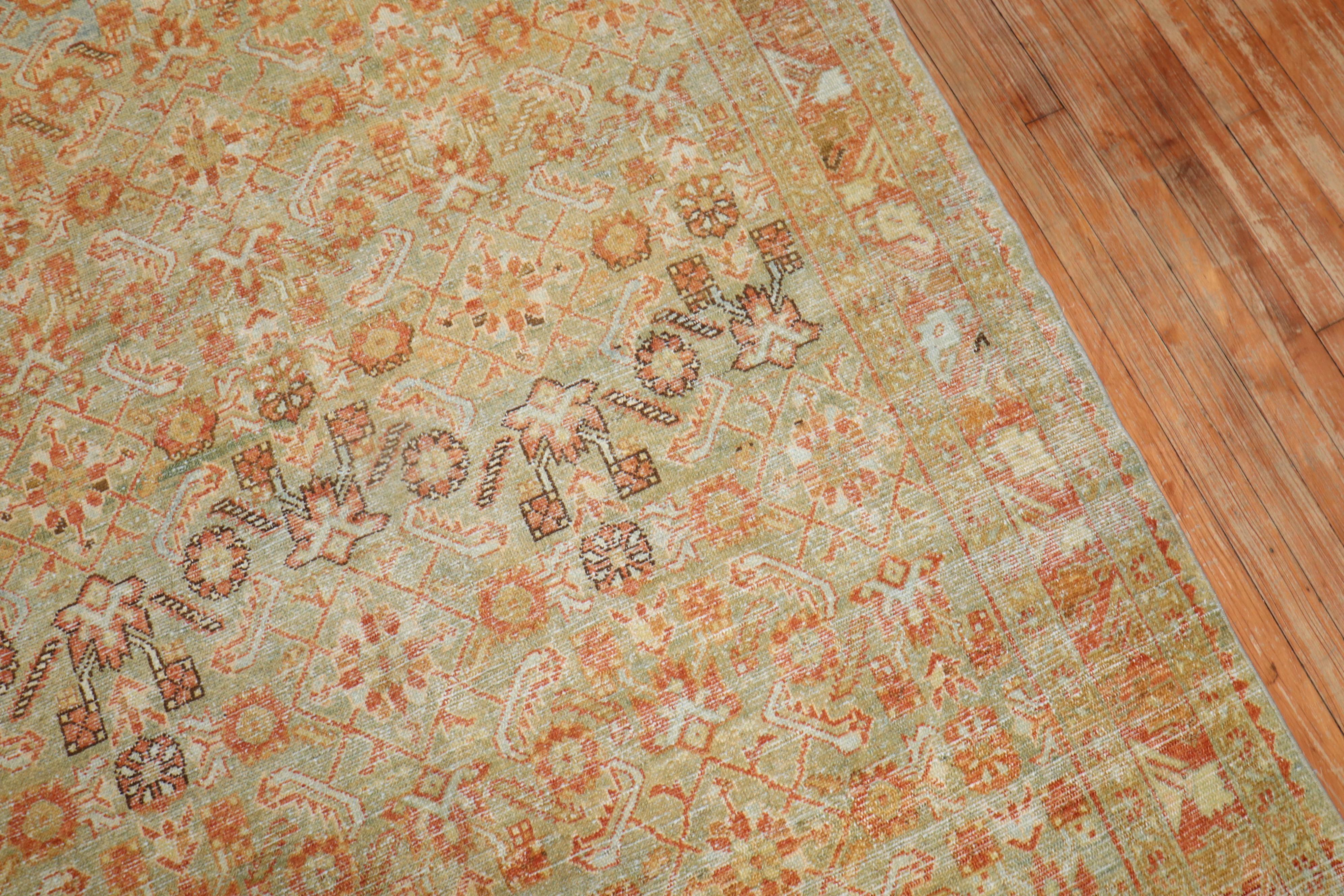 Zabihi Collection Light Green Gallery Antique Persian Malayer Rug For Sale 3