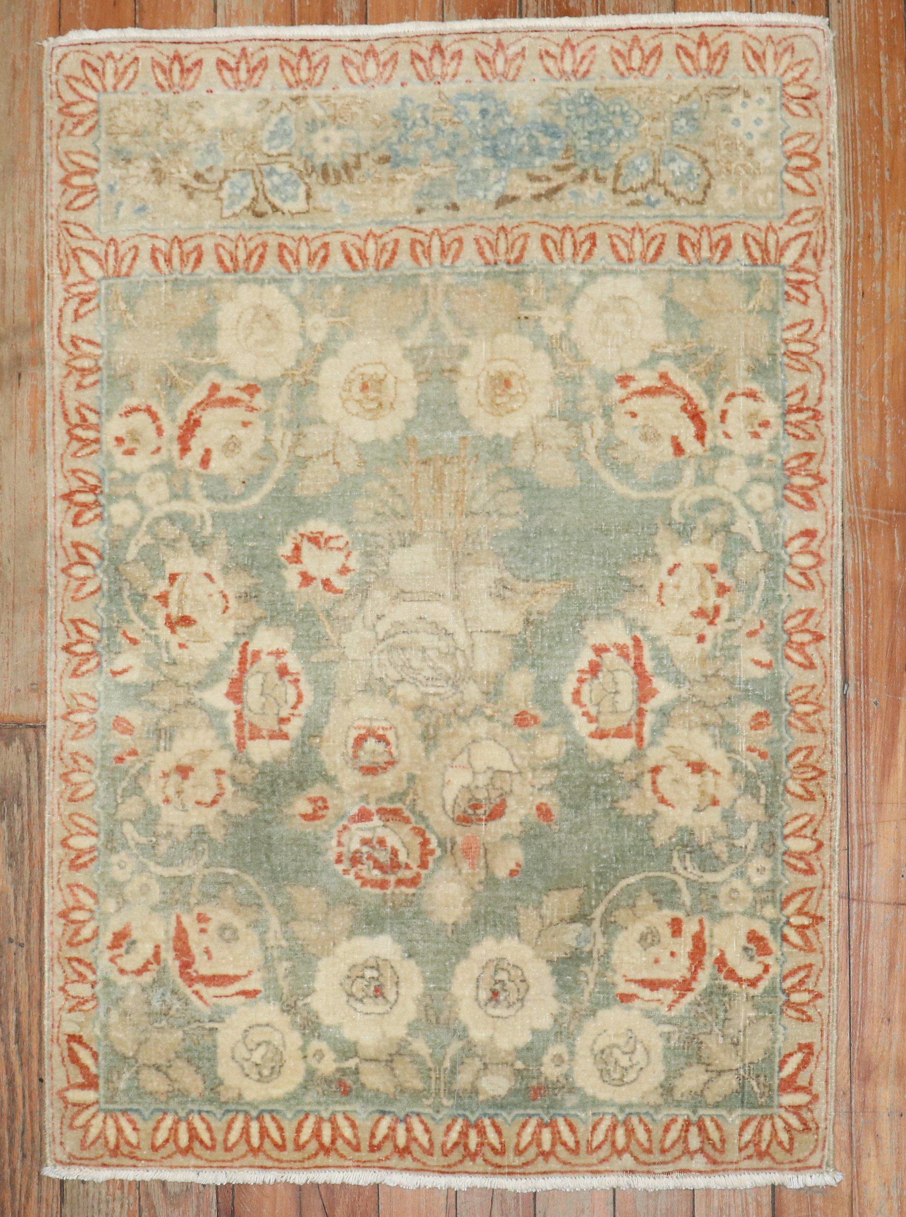 American Empire Zabihi Collection Light Green Persian Kashan Mat For Sale