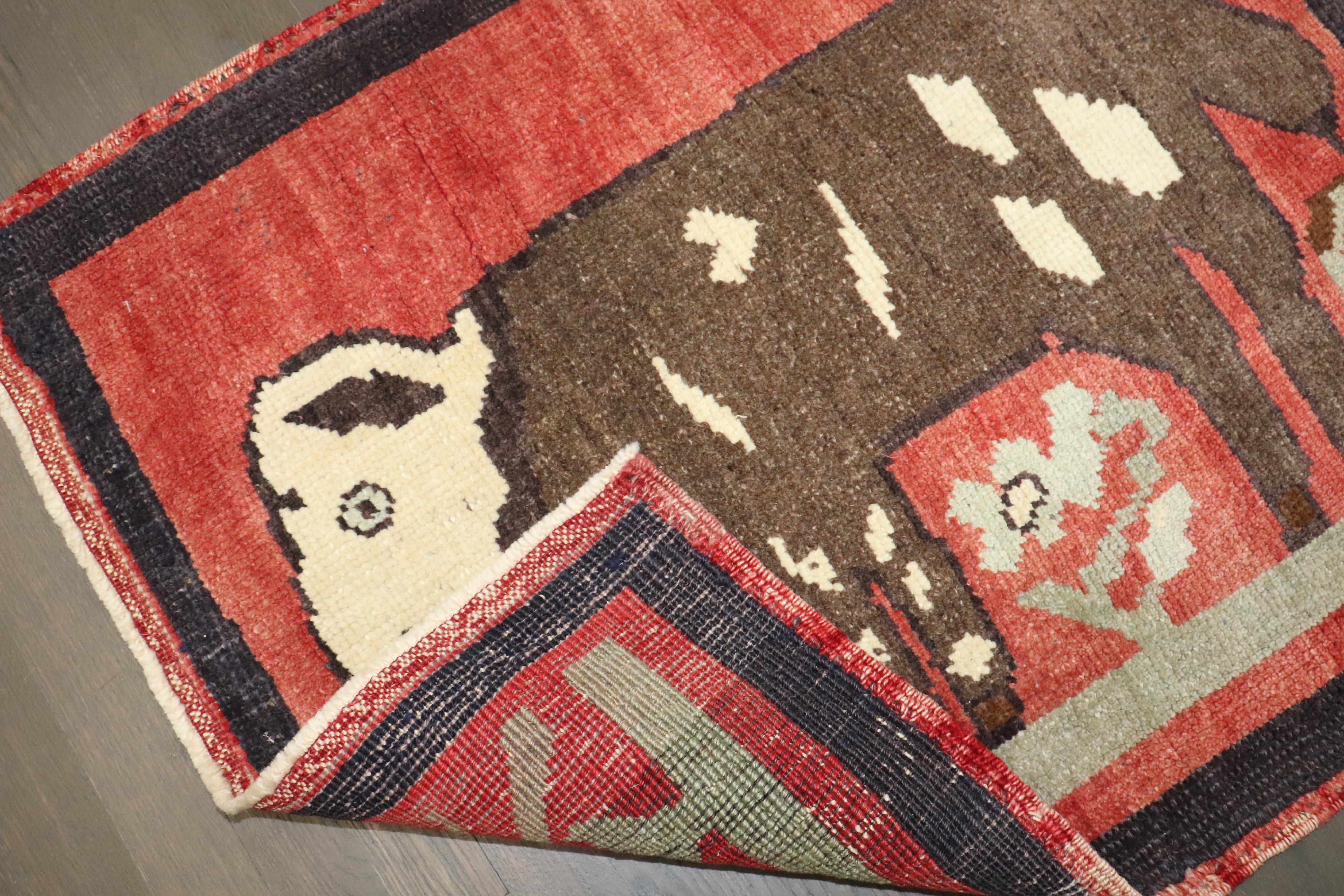 Folk Art Zabihi Collection Llama Goat Mini Turkish Anatolian Rug For Sale
