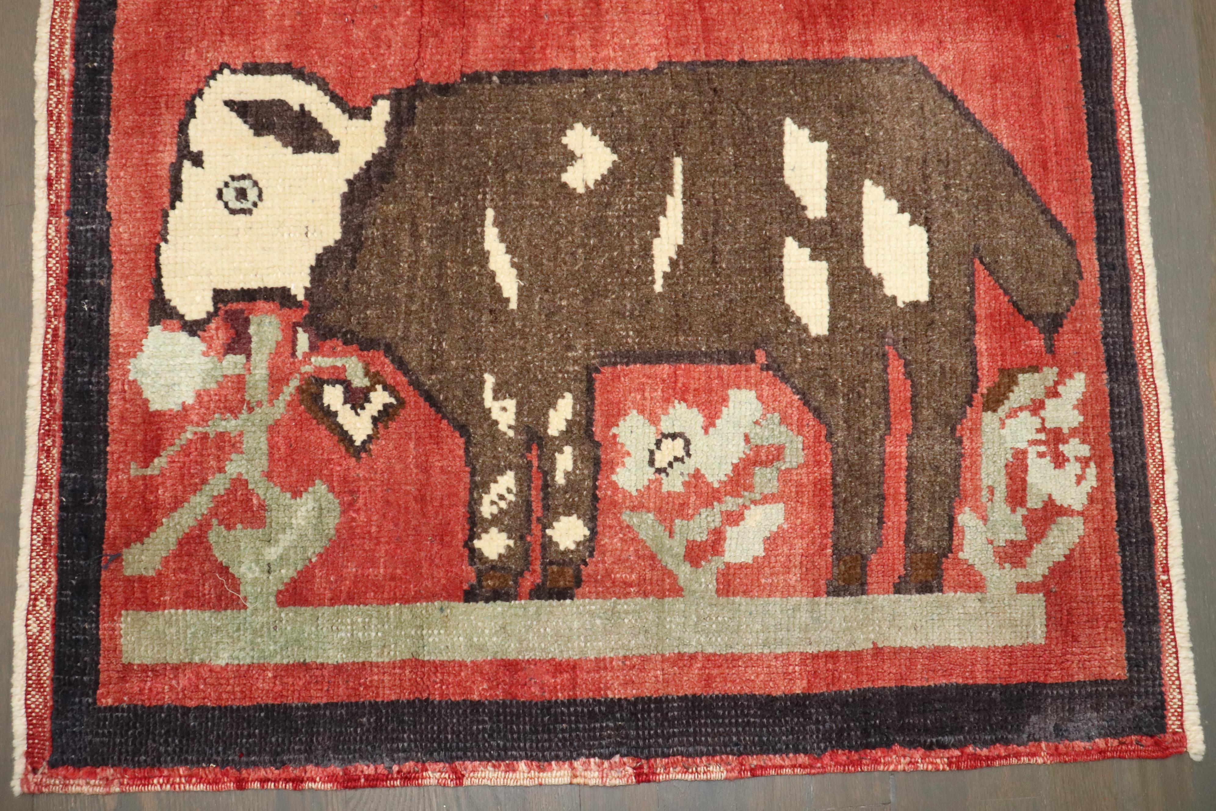 American Zabihi Collection Llama Goat Mini Turkish Anatolian Rug For Sale