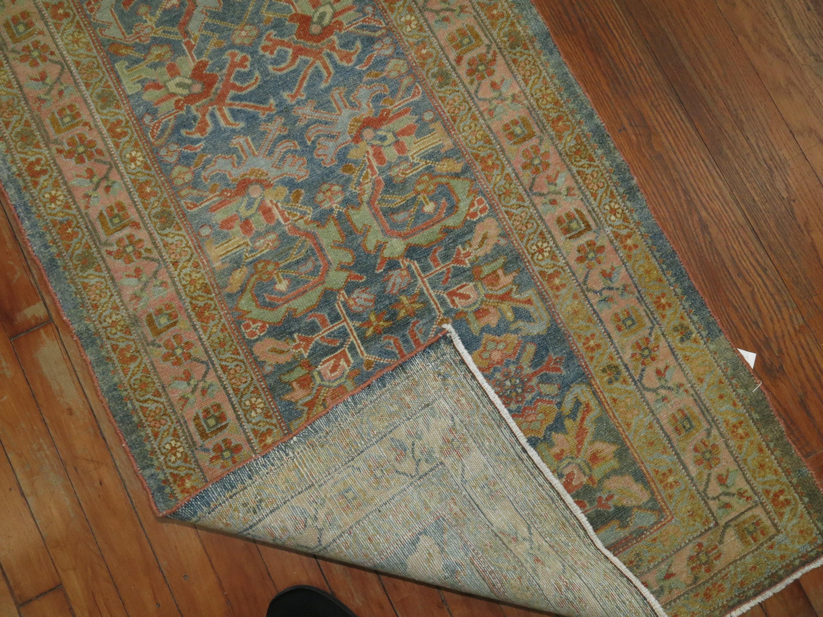 Zabihi Collection Long Blue Antique Persian Malayer Runner For Sale 4
