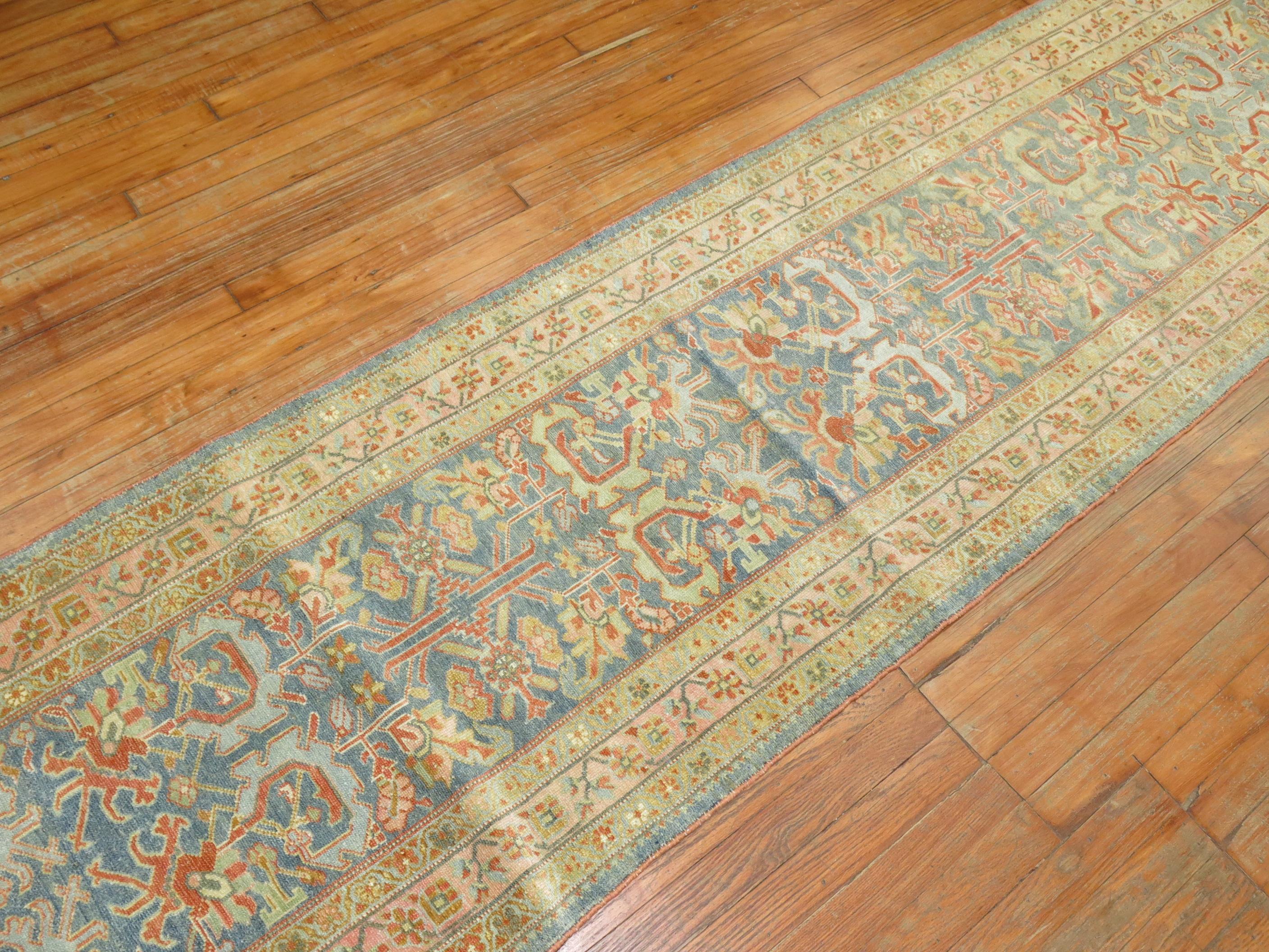 Zabihi Collection Long Blue Antique Persian Malayer Runner For Sale 5