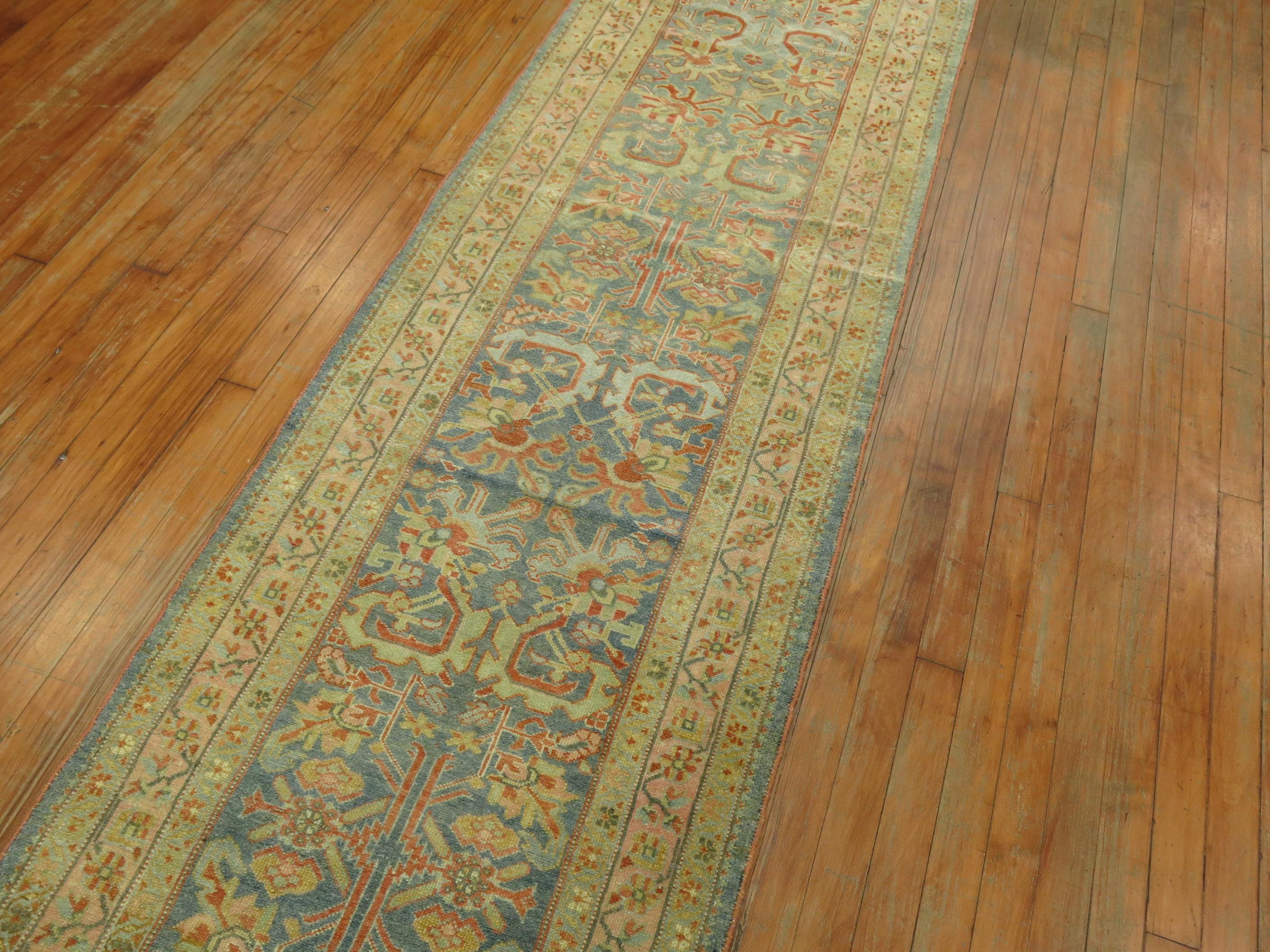Zabihi Collection Long Blue Antique Persian Malayer Runner For Sale 6