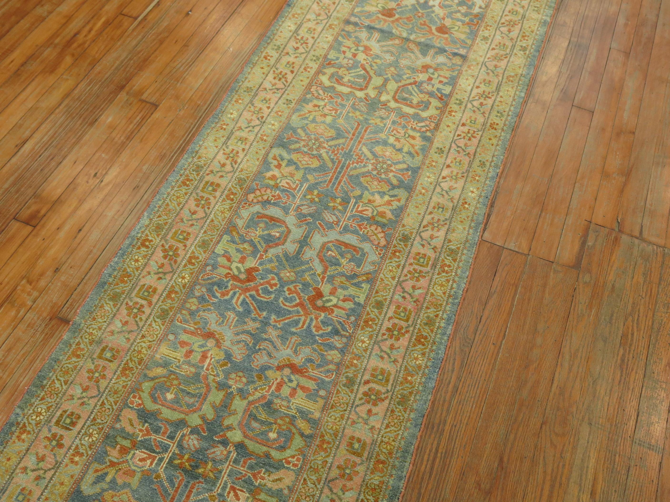 Zabihi Collection Long Blue Antique Persian Malayer Runner For Sale 7