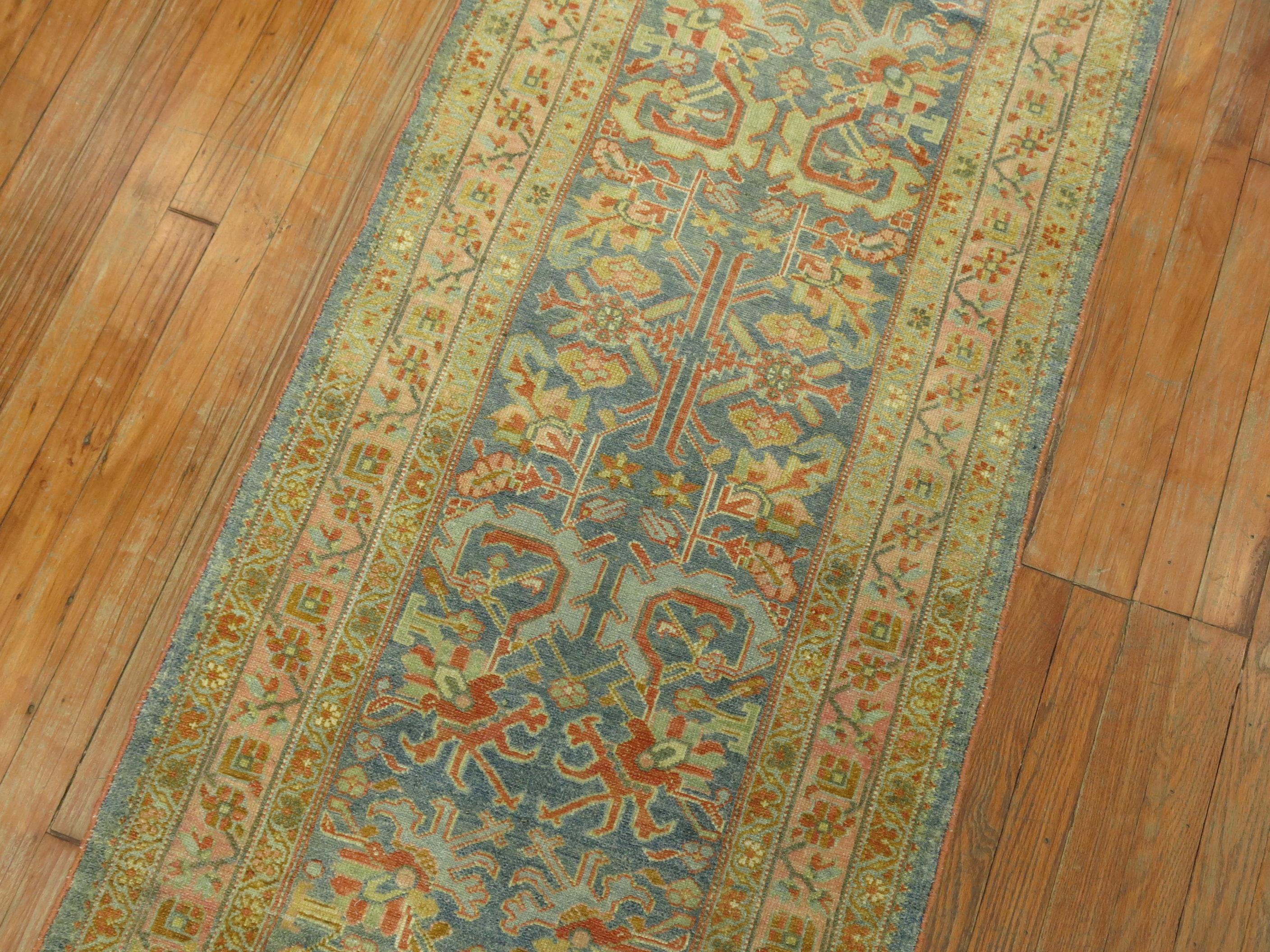 Zabihi Collection Long Blue Antique Persian Malayer Runner For Sale 8