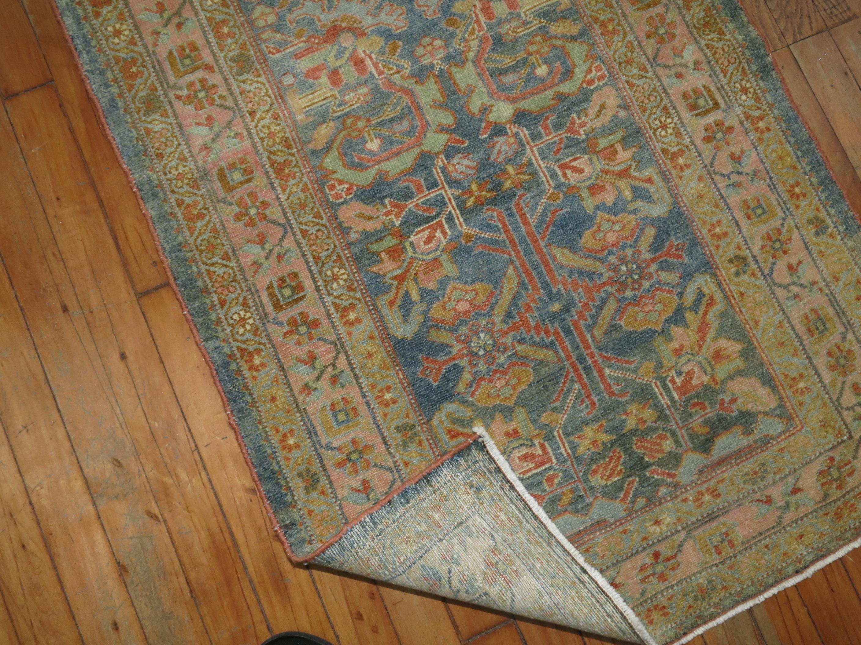 Zabihi Collection Long Blue Antique Persian Malayer Runner In Good Condition For Sale In New York, NY