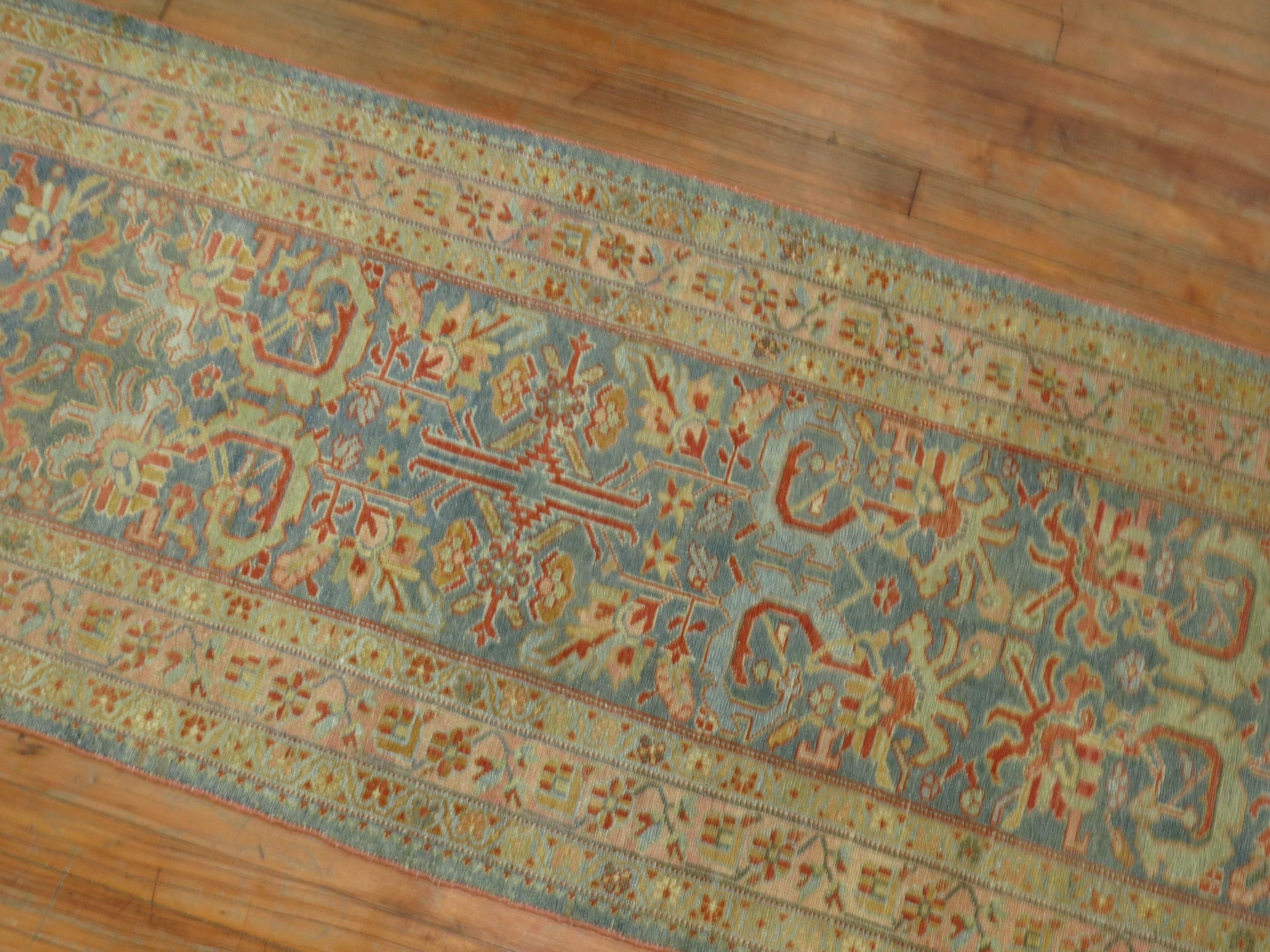 20th Century Zabihi Collection Long Blue Antique Persian Malayer Runner For Sale