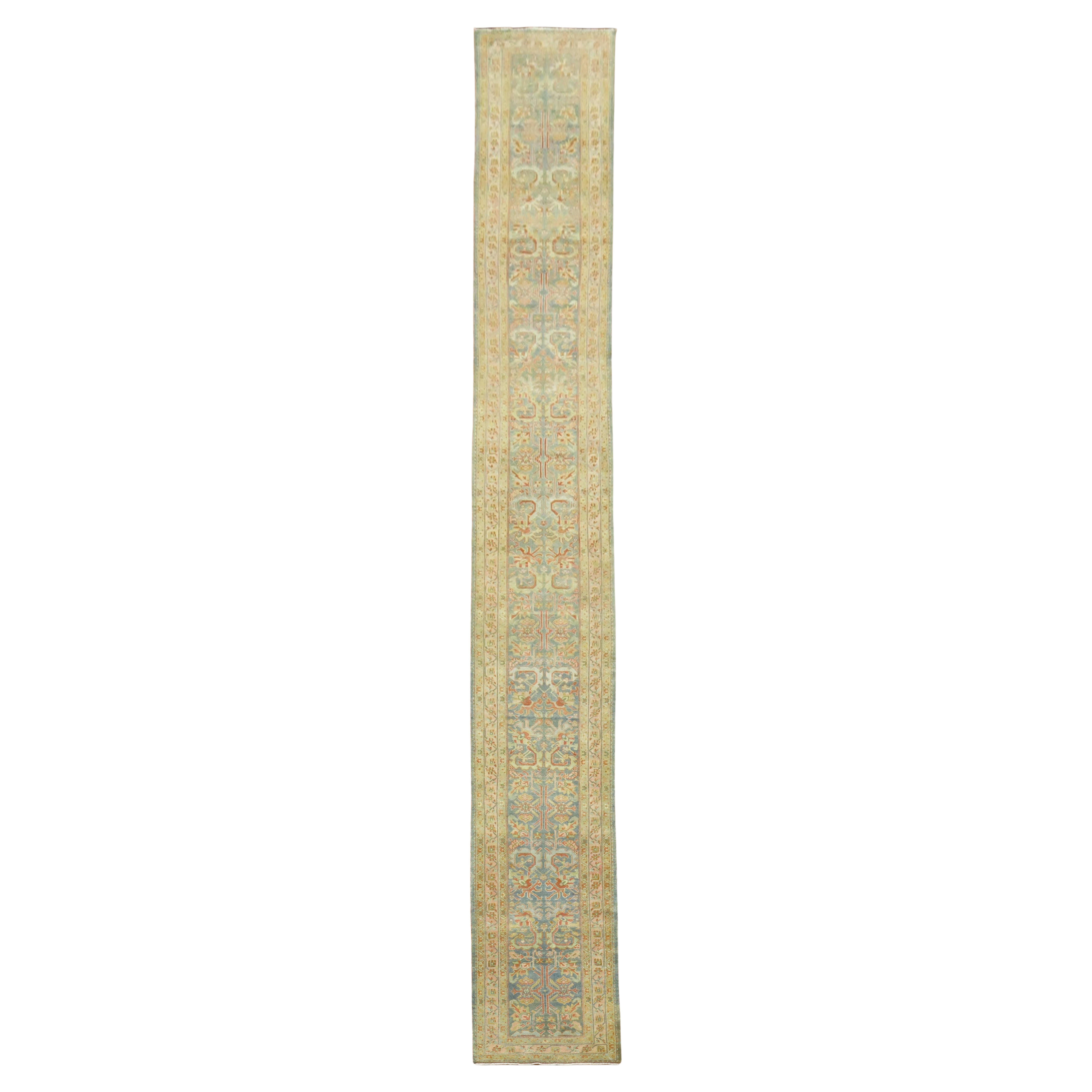 Zabihi Collection Long Blue Antique Persian Malayer Runner For Sale