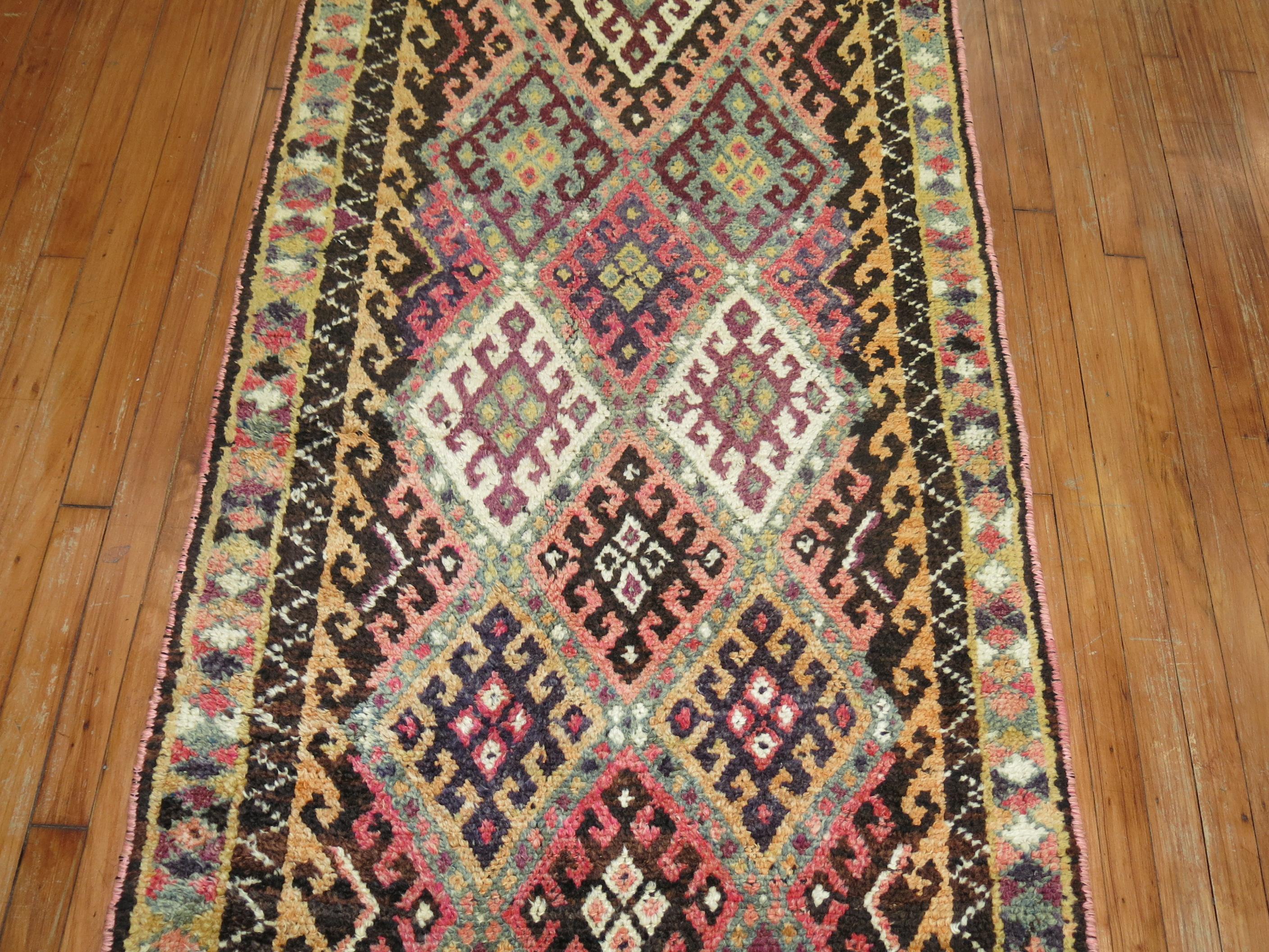 Tribal Turkish Geometric runner from the middle of the 20th century.

Measures: 3'3'' x 15'