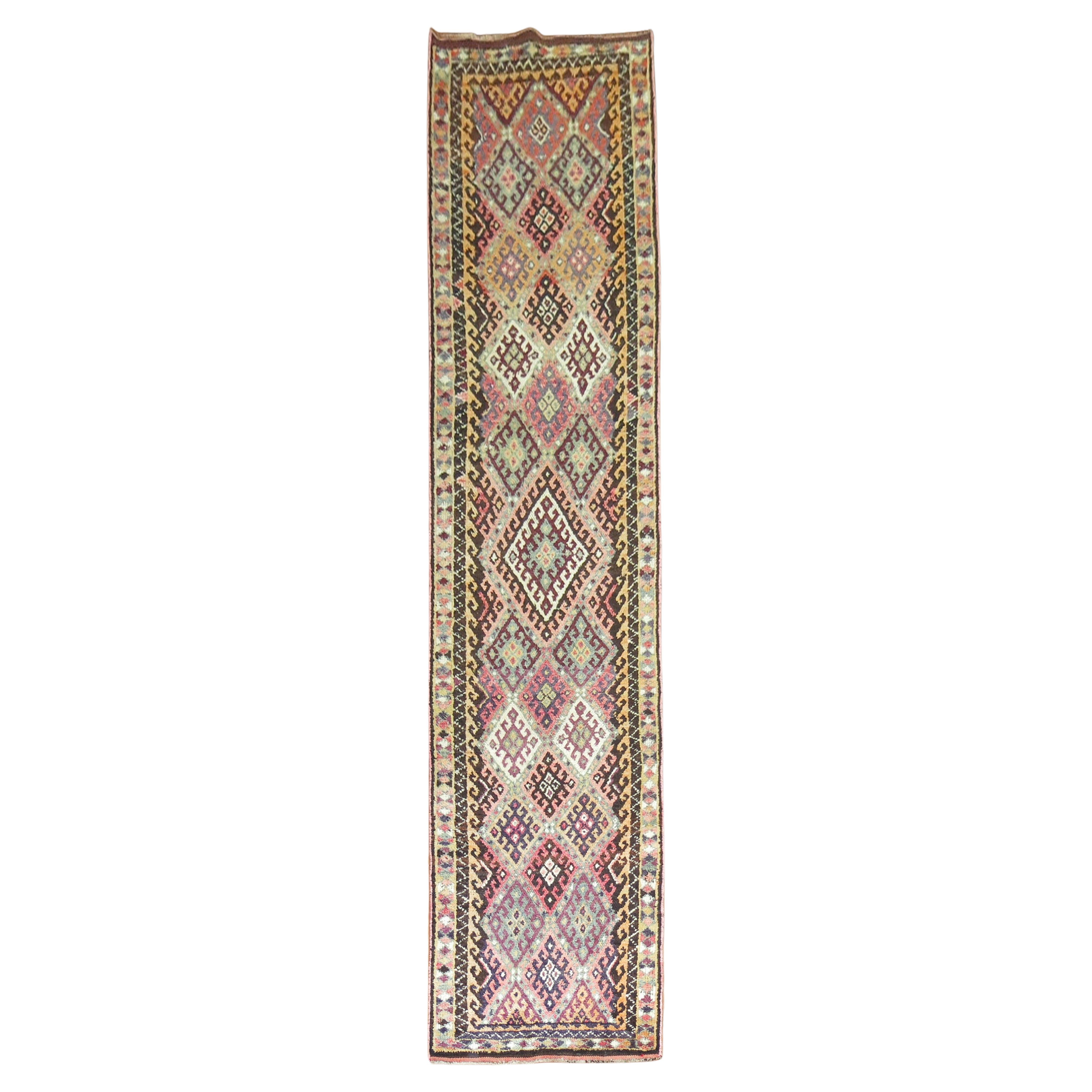 Zabihi Collection Long Geometric Turkish Runner For Sale