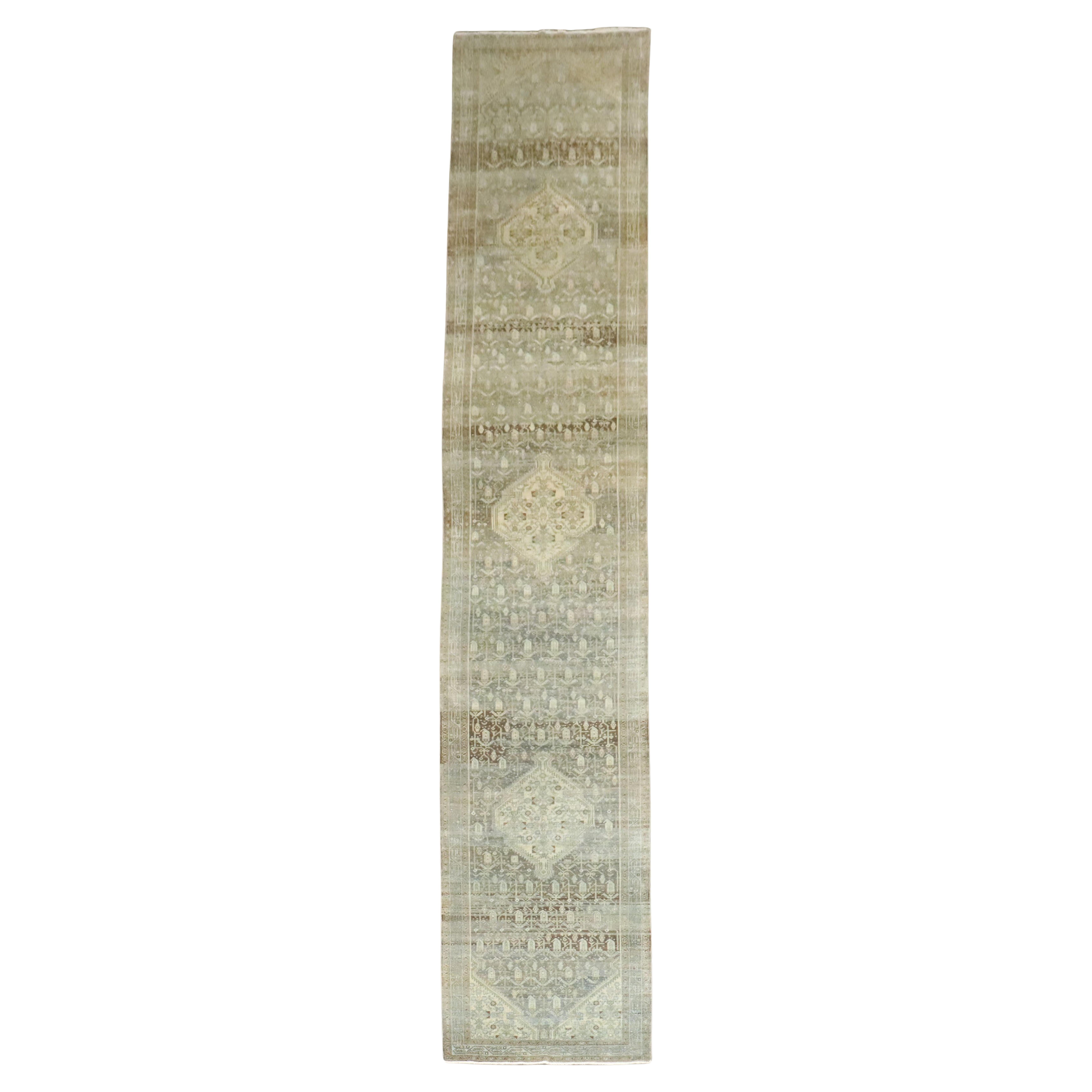 Zabihi Collection Long Gray Green Antique Persian Malayer Runner