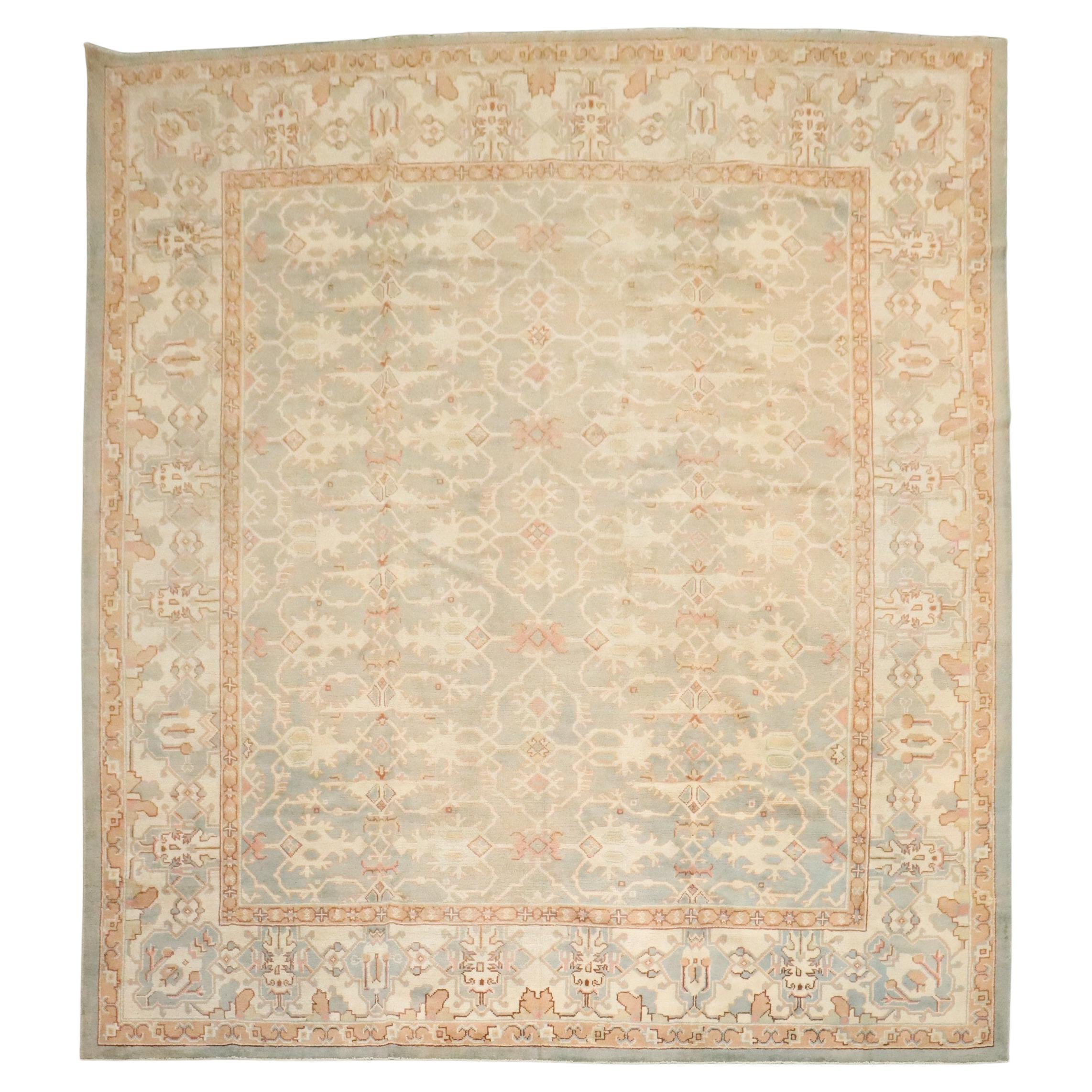 Zabihi Collection Lotto Design Antiker Türkischer Oushak Quadratischer Teppich