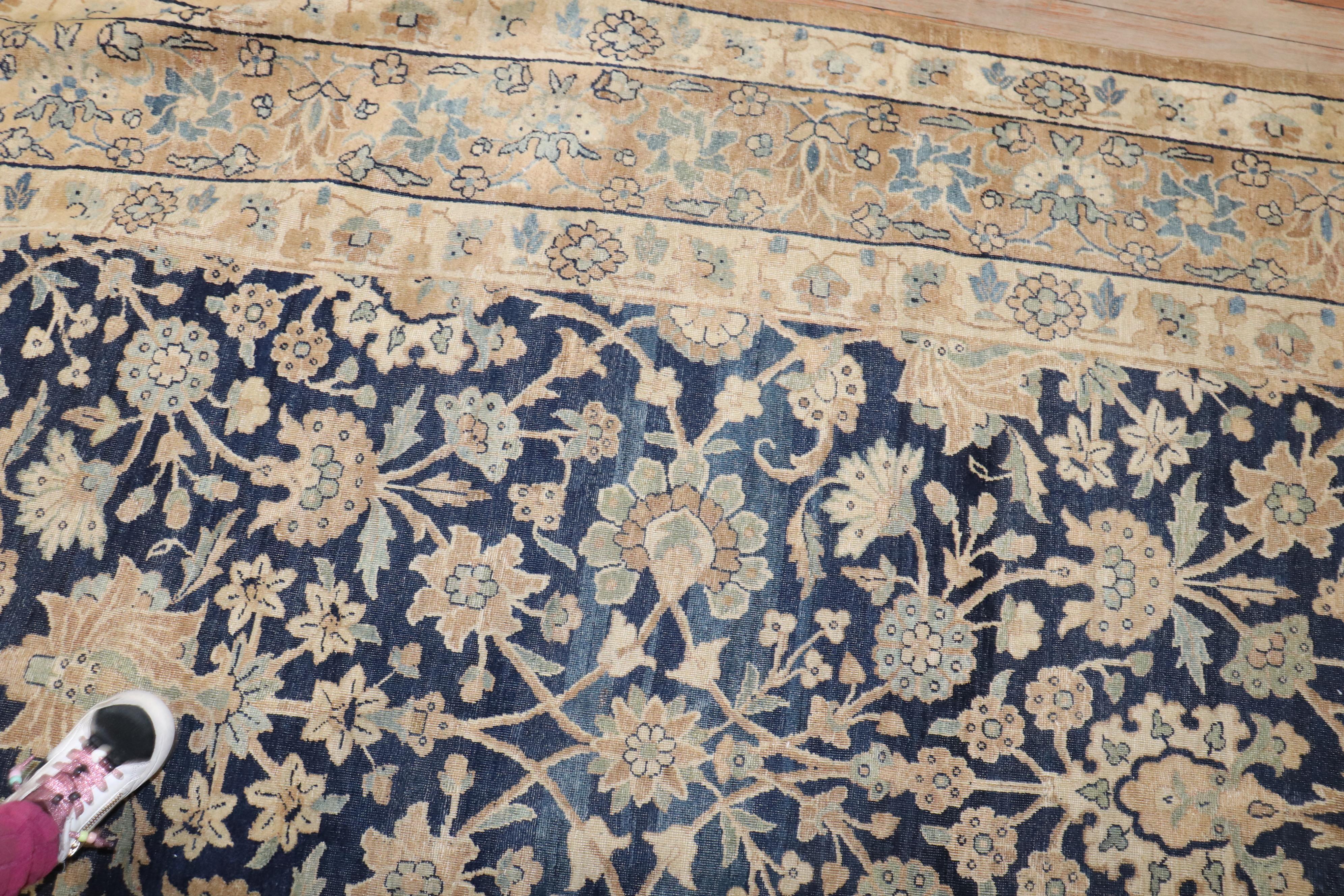 Persian Zabihi Collection Lovely Antique Blue Formal Kerman Rug For Sale
