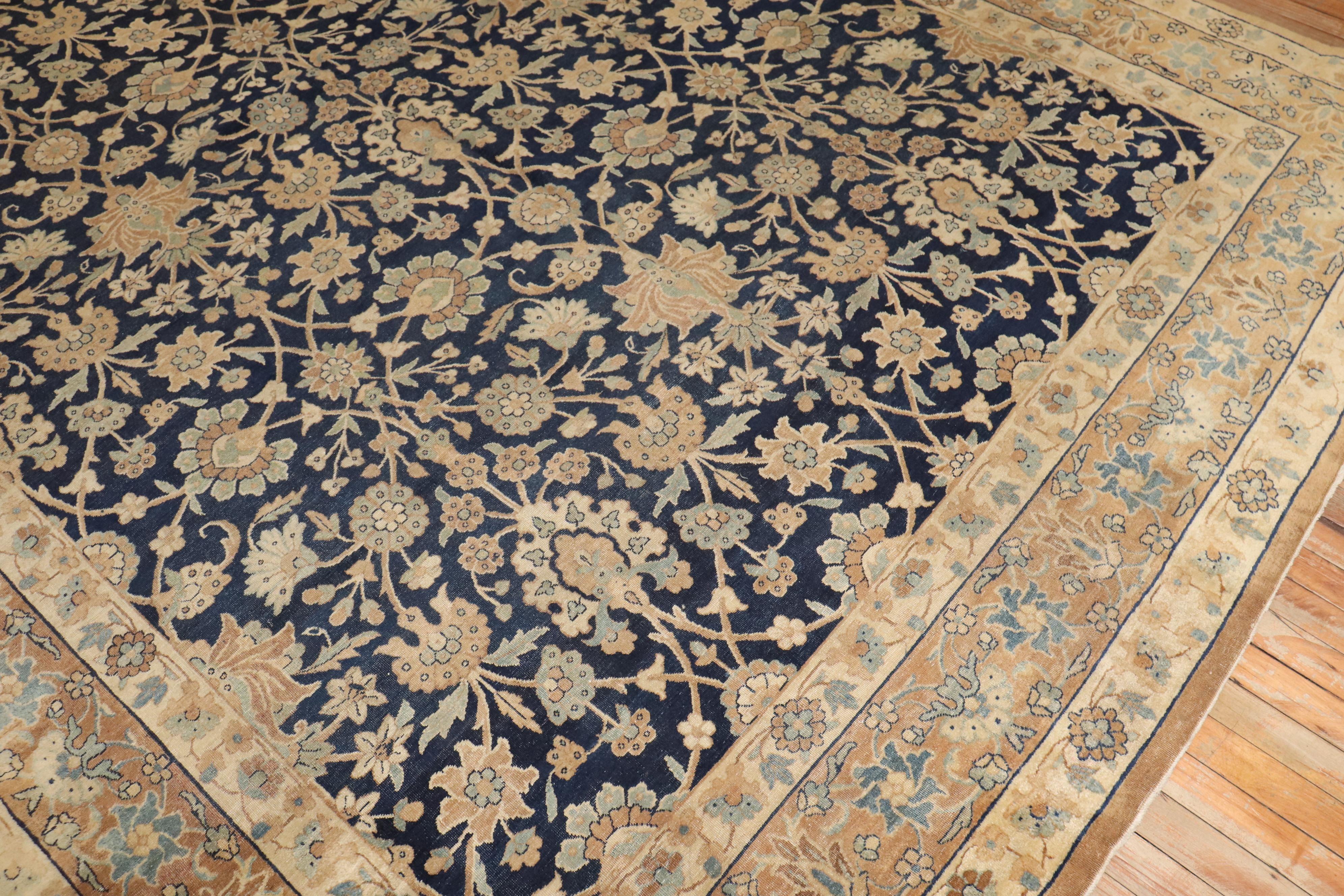 Hand-Woven Zabihi Collection Lovely Antique Blue Formal Kerman Rug For Sale