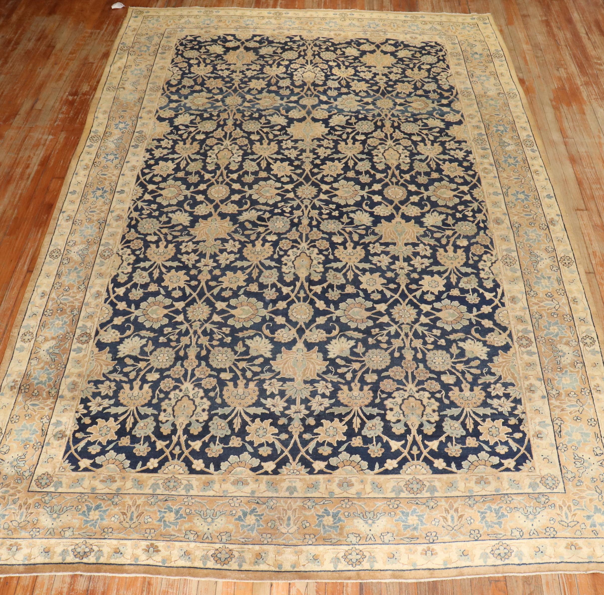 Wool Zabihi Collection Lovely Antique Blue Formal Kerman Rug For Sale