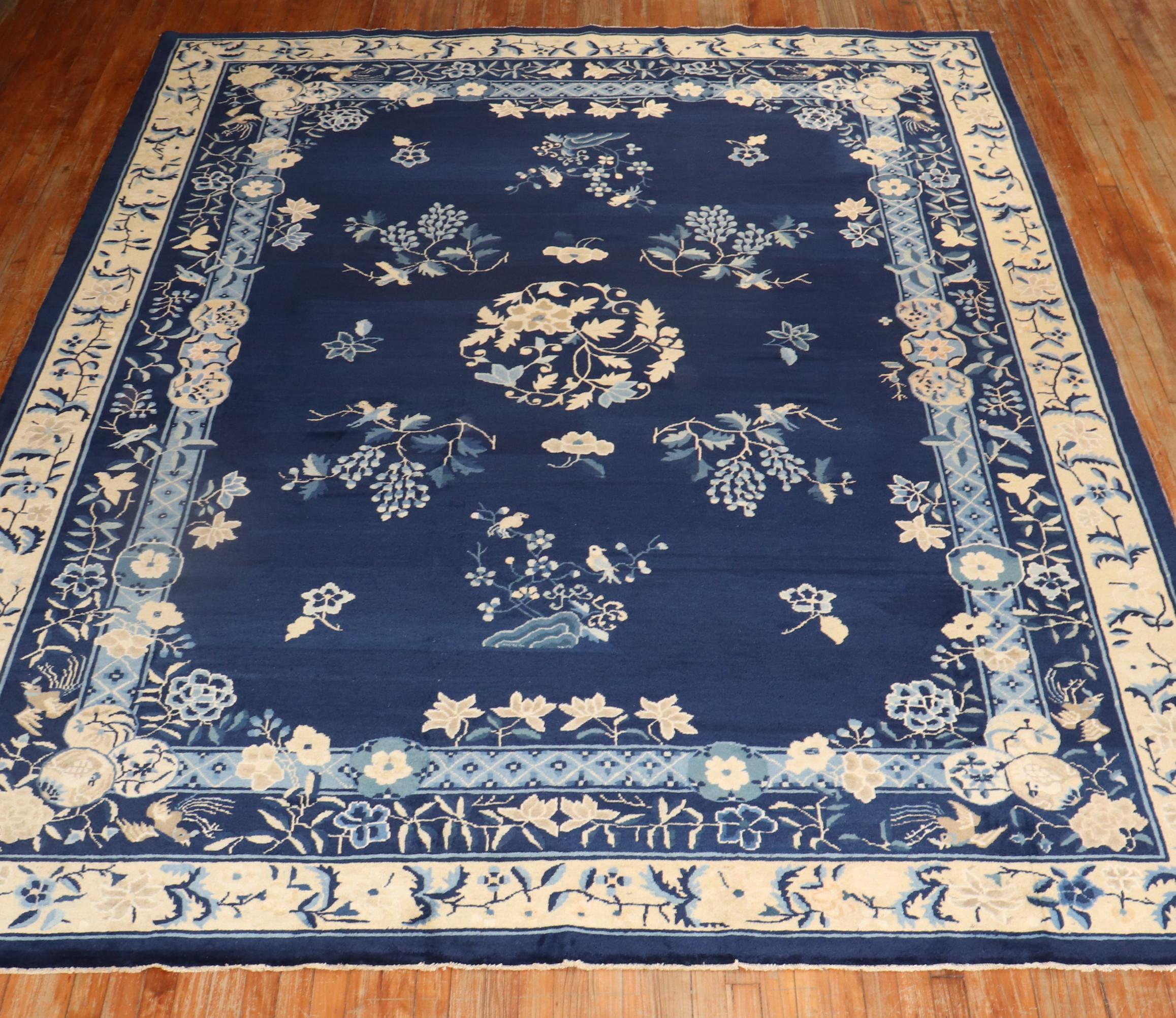 Zabihi Collection Lovely Floral Blue Chinese Room Size Rug For Sale 3