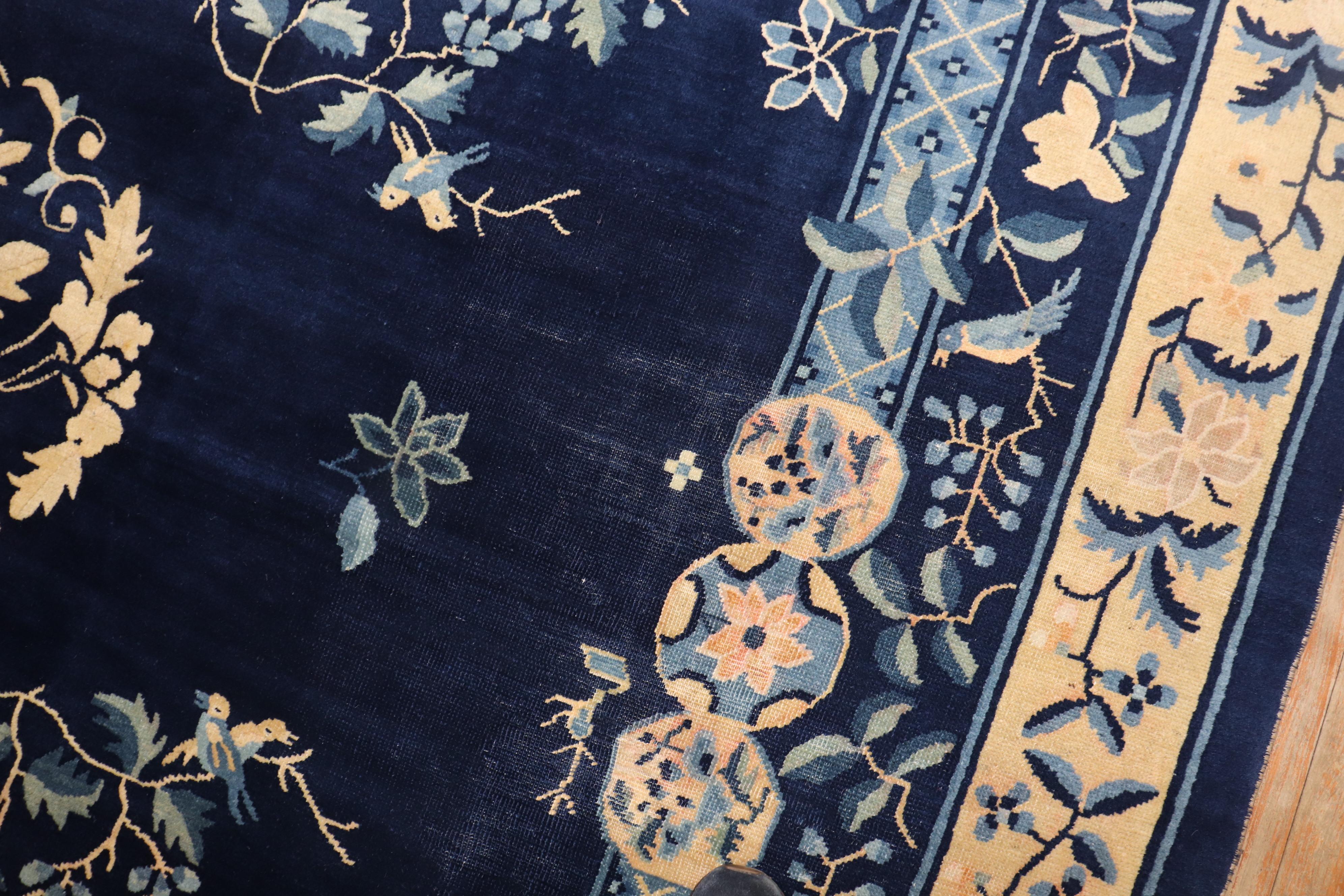 Zabihi Collection Lovely Floral Blue Chinese Room Size Rug In Good Condition For Sale In New York, NY