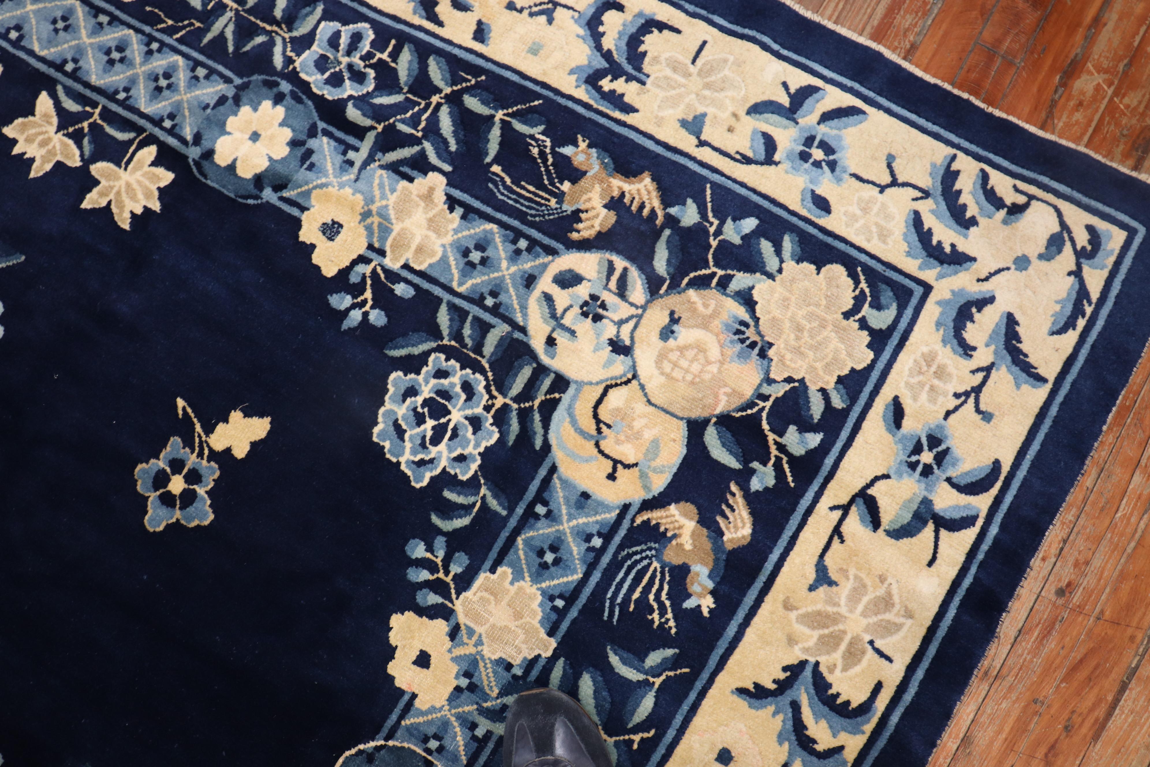 20th Century Zabihi Collection Lovely Floral Blue Chinese Room Size Rug For Sale