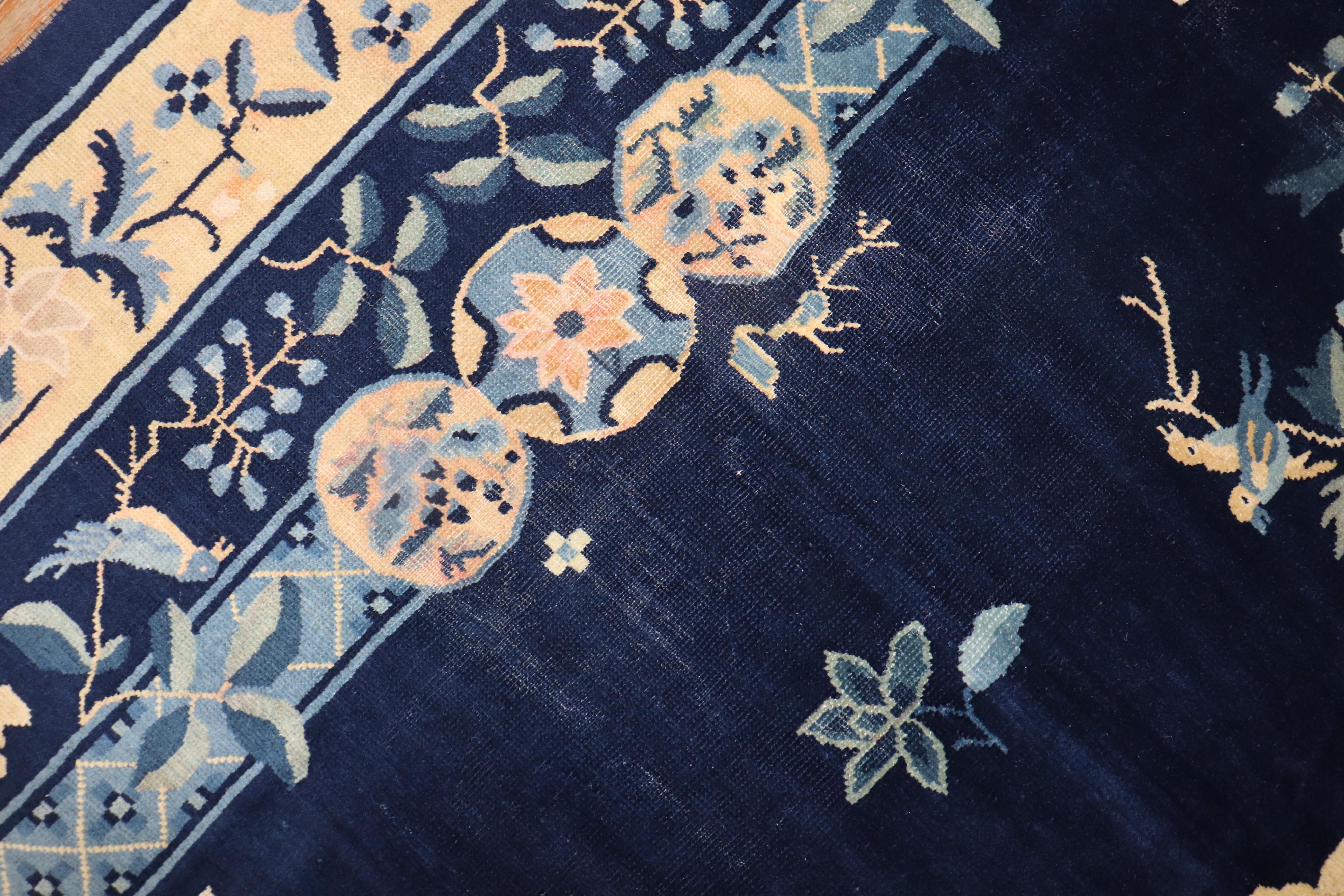 Zabihi Collection Lovely Floral Blue Chinese Room Size Rug For Sale 1